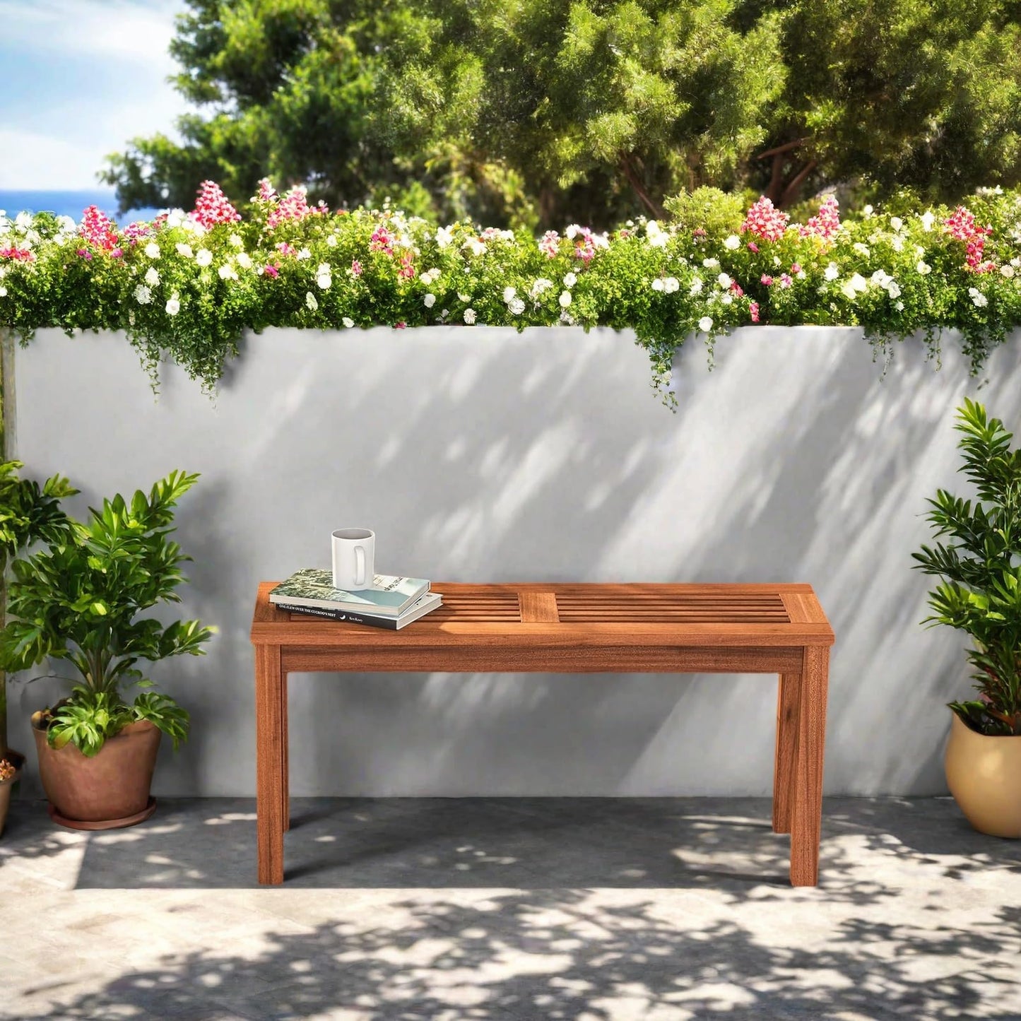 ERGOMASTER Wooden Outdoor Bench Set of 1, 2-Person Patio Backless Garden Benches, Indoor Outdoor Dining Bench for Backyard, Lawn, Porch