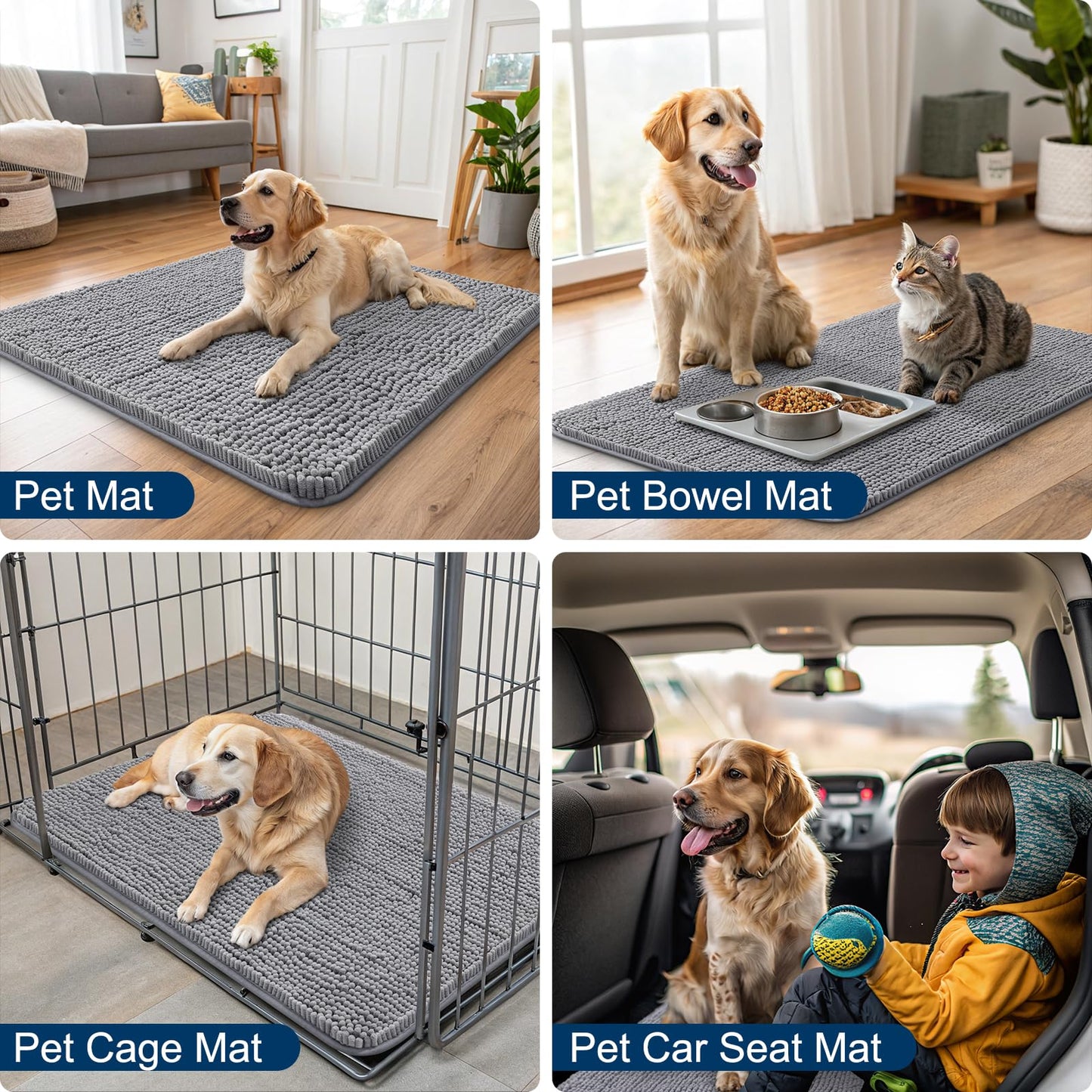 Smiry Dog Door Mat for Muddy Paws 59x24, Absorbs Moisture and Dirt Doormat, Non-Slip Washable Quick Dry Chenille Front Door Mat Indoor Entrance, Entryway Carpet for Inside Floor, Grey