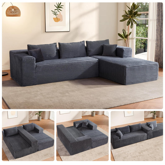 ComeWay 104" Sectional Couches for Living Room, Modular Sectional Sofa with Deep Seat, L-Shape Couch with Chaise, Cloud Couch for Living Room Bedroom, No Assembly Required (Flannel, Right)