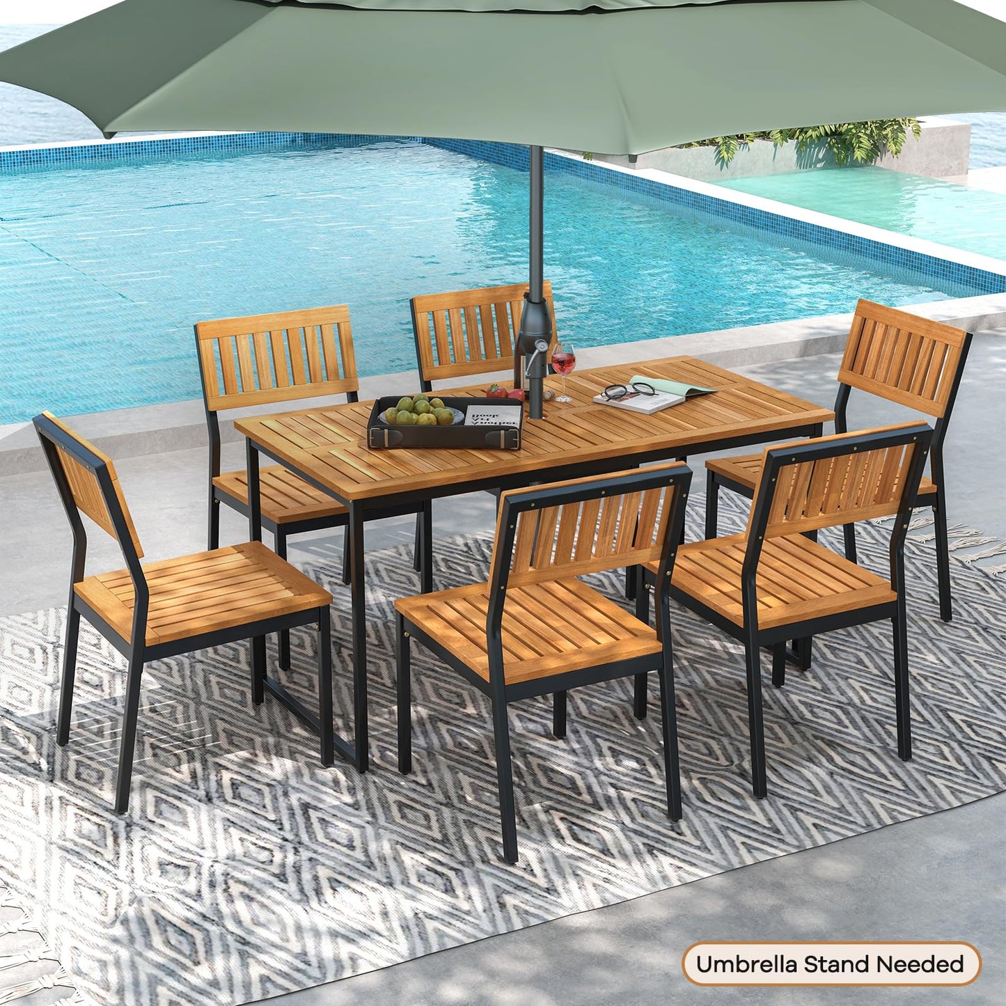 Tangkula Patio Dining Chair Set of 2, Outdoor Armless Chairs w/Metal and Acacia Wood Frame, All-Weather Bistro Chairs, for Indoor Lawn Backyard Patio Garden Deck Balcony