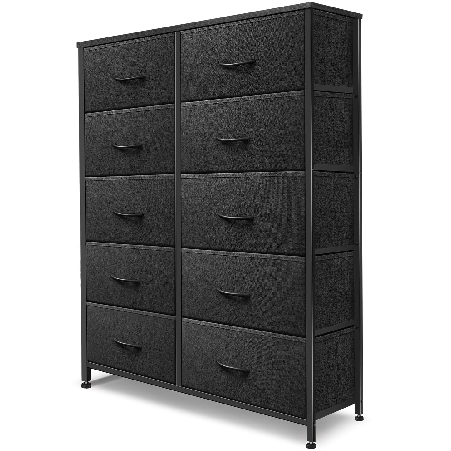 Sonharlar Dresser for Bedroom with 10 Drawers, Chest of Drawers, Storage Drawers Organizer Unit, Black Wide Fabric Dresser with Fabric Bins for Closet, Living Room, Entryway (Black and Charcoal Black)