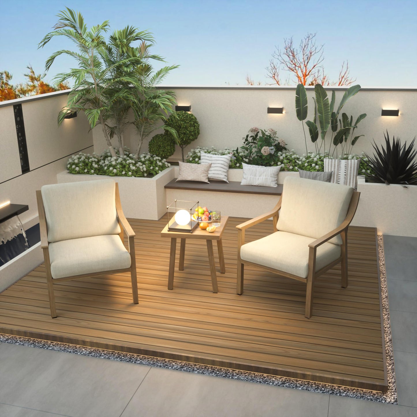 HAPPATIO 3-Piece Patio Bistro Set, All-Weather Aluminum Outdoor Conversation Set Includes 1 Side Table and 2 Cushioned Armchairs for Porch, Deck, or Garden