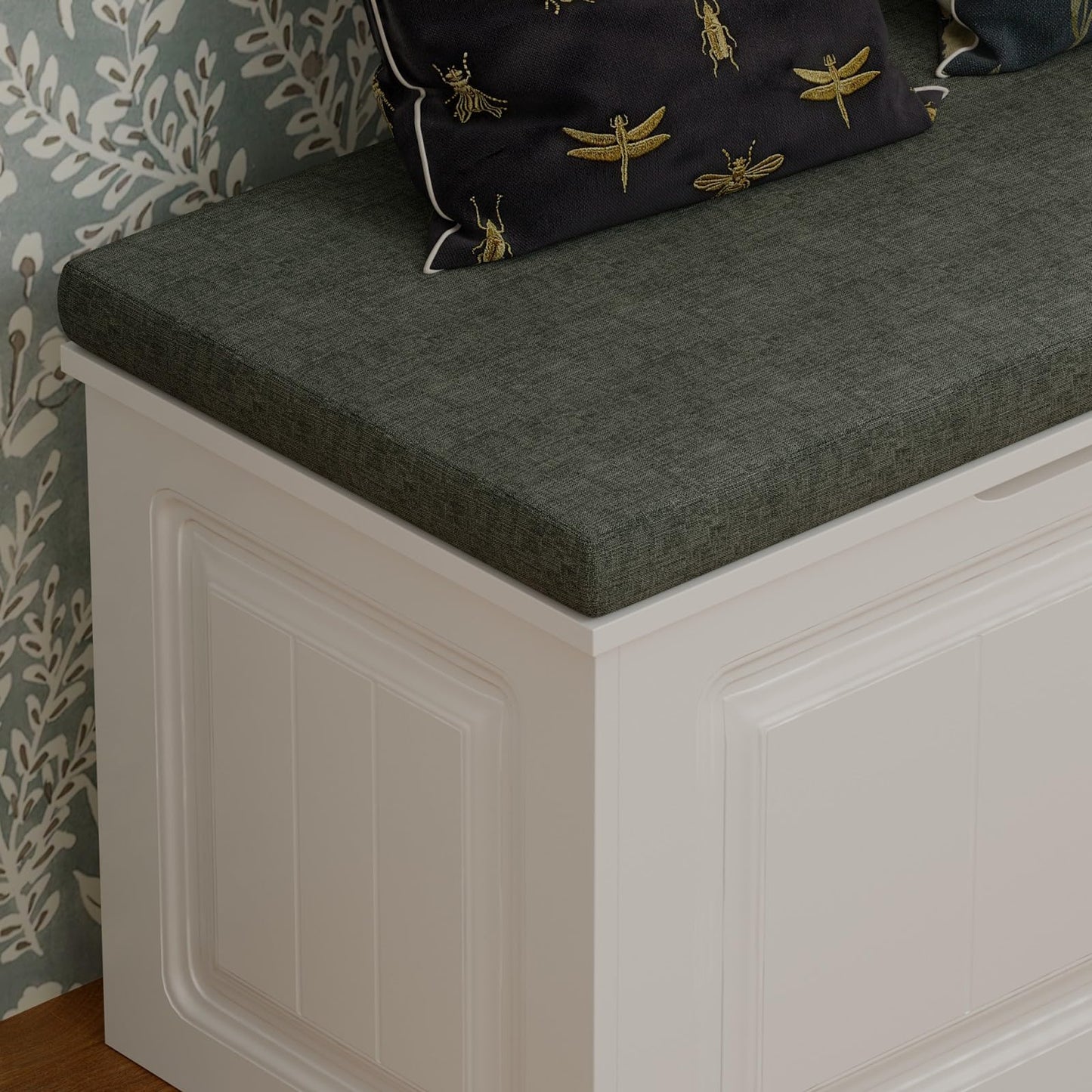 TAMUNE L Shape Storage Bench, Kitchen Breakfast Nook Bench, Backless Corner Bench Nook with Storage, Shoe Benches with Cushion for Entryway Cloakroom, White and Grey, 63”D x 63”W x 18.3”H
