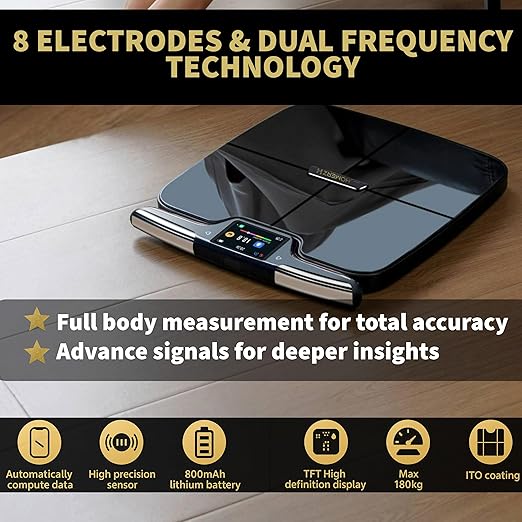 Smart Scale Pro - 8 Electrodes Weight Scale, 56 Body Metrics, FSA/HSA Eligible, Dual Frequency Digital BMI & Body Fat Analyzer, WiFi/Bluetooth Smart Scale with App – Large Display