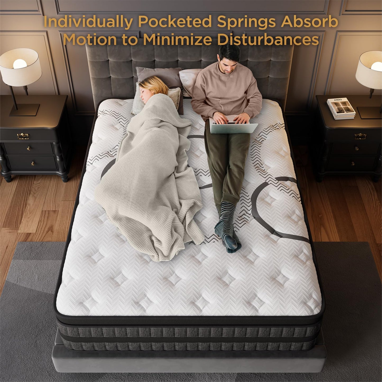 PUBPLON Queen Mattress 12 Inch Hybrid Mattresses Euro Top Medium Firm for Back & Lumbar Support, 365 Night Trial, Individual Pocket Spring Bed for Motion Isolation & Pressure Relief (12 Inch, Queen)