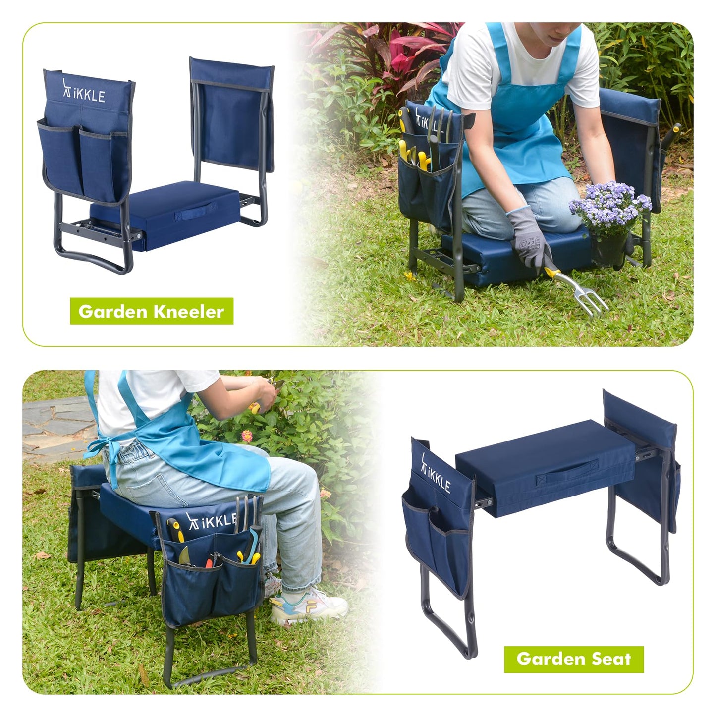 ikkle Heavy Duty Garden Kneeler Seat and Gardening Stool - Thicker Wider Soft Detachable Kneeling Pad - Gift for Women Men Christmas (Holds 330lbs/150kg)