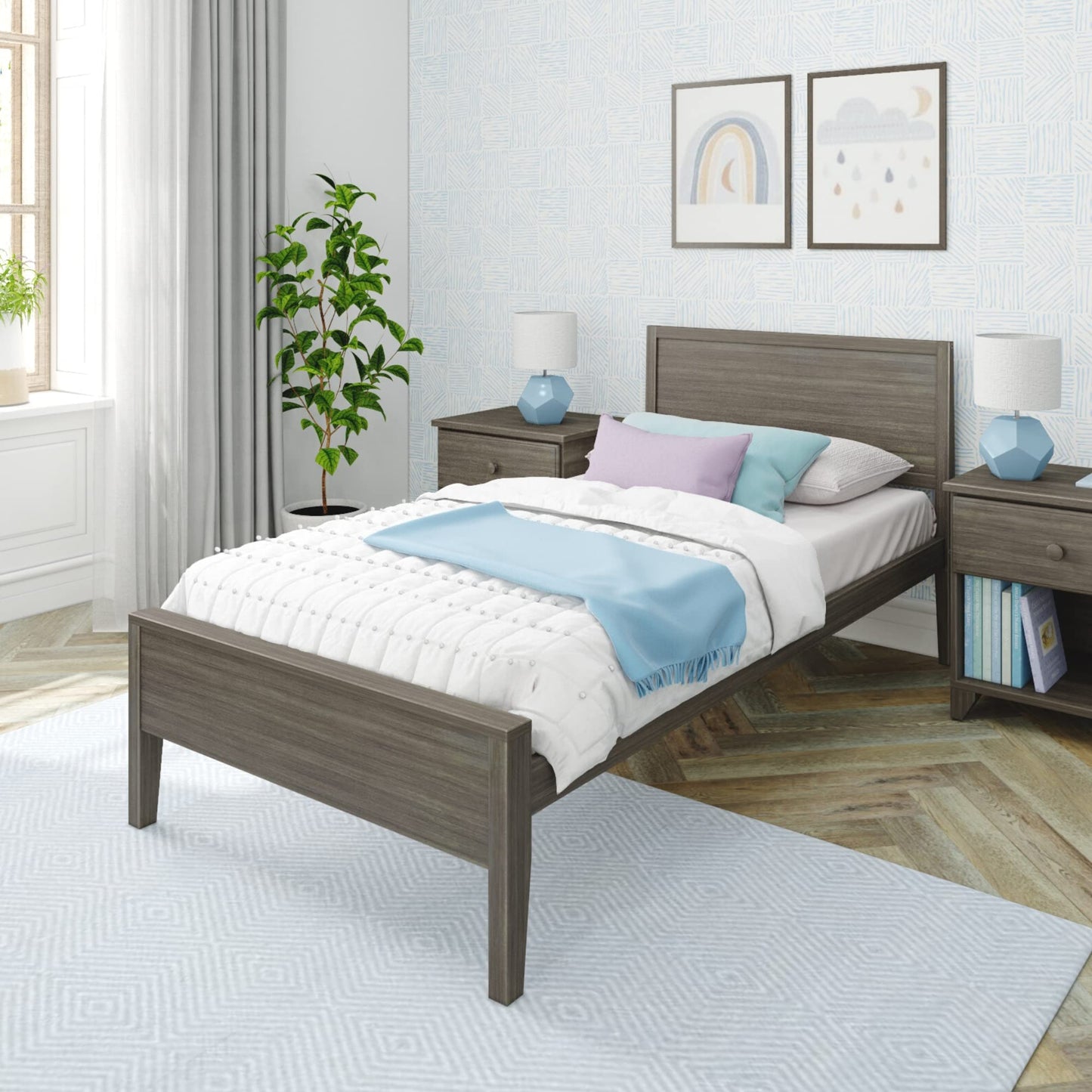 Max & Lily Twin Bed, Solid Wood Twin Bed Frame with Panel Headboard, Kids Twin Bed with Wood Slat Support, No Box Spring Needed, Clay