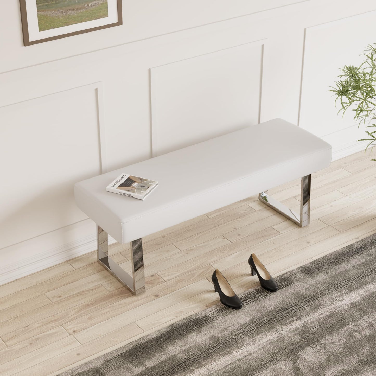 jiexi Bedroom Bench Bed end upholstered Bench Indoor Corner Small Bench, with Metal Legs, for entryway Dining Room Kitchen and Living Room, Plant Bench, Footstool