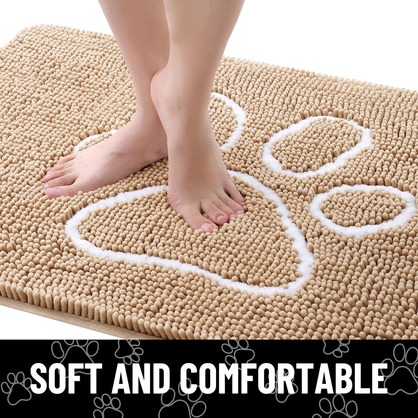 Smiry Dog Door Mat for Muddy Paws, Absorbent Dirt Trapper Non Slip Quick Dry Washable Chenille Mat for Mud Dogs, Entry Rug for Indoor and Outdoor (30x20 Inches, Beige)