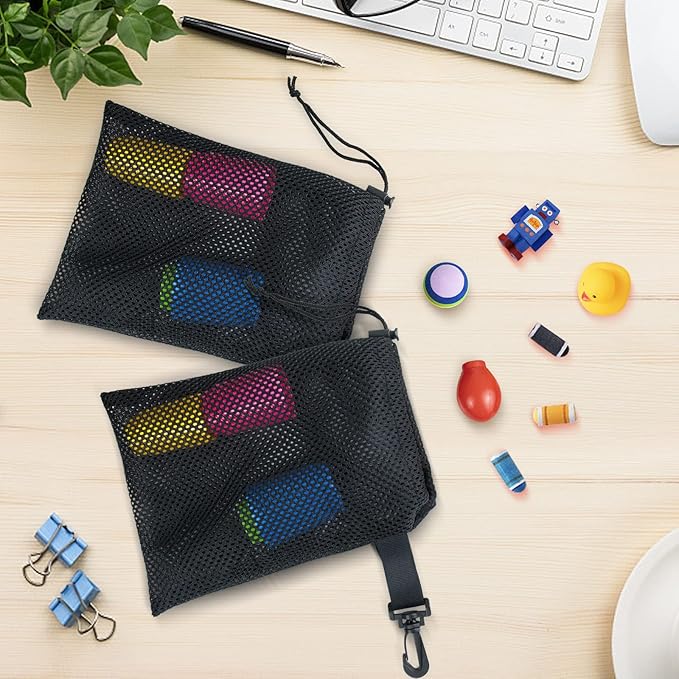 10 PCS With Clips Mesh Drawstring Bags, Portable Nylon Storage Bags for toy,Sports Storage,Outdoor activities etc. (5.9x7.9in)
