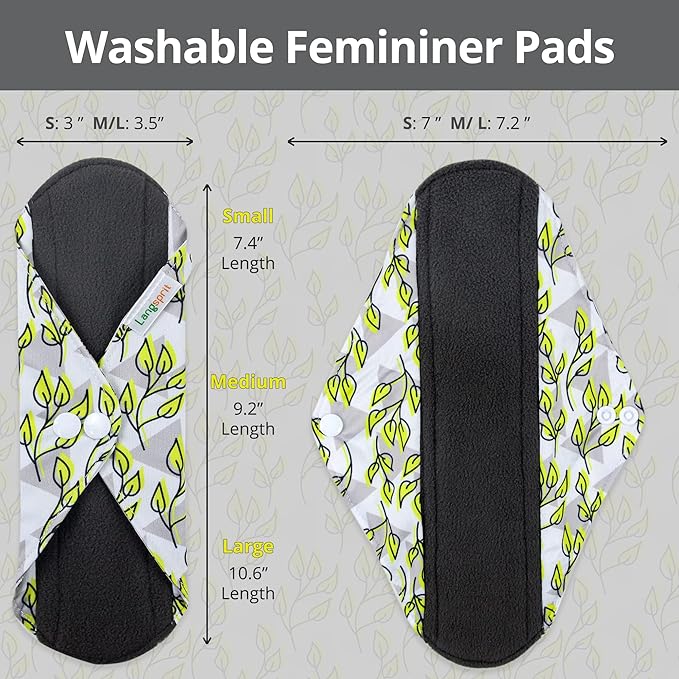 7pcs Set 1 pc Mini Wet Bag +6pcs Absorbent Reusable Sanitary Pads/Washable Cloth Menstrual Pads（Spring,L…