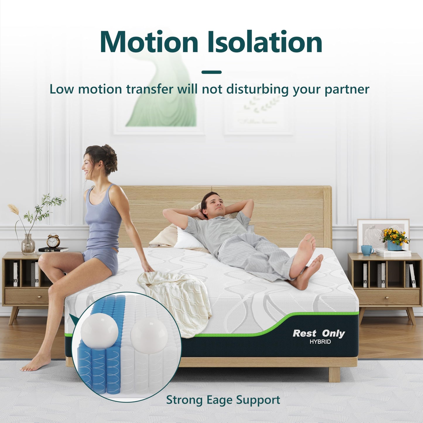 Queen Mattress 12 Inch,Rest Only Cooling Gel Memory Foam & Pocketed Coils Hybrid Mattress in a Box, Medium Firm for Pressure Relief and Motion Isolation