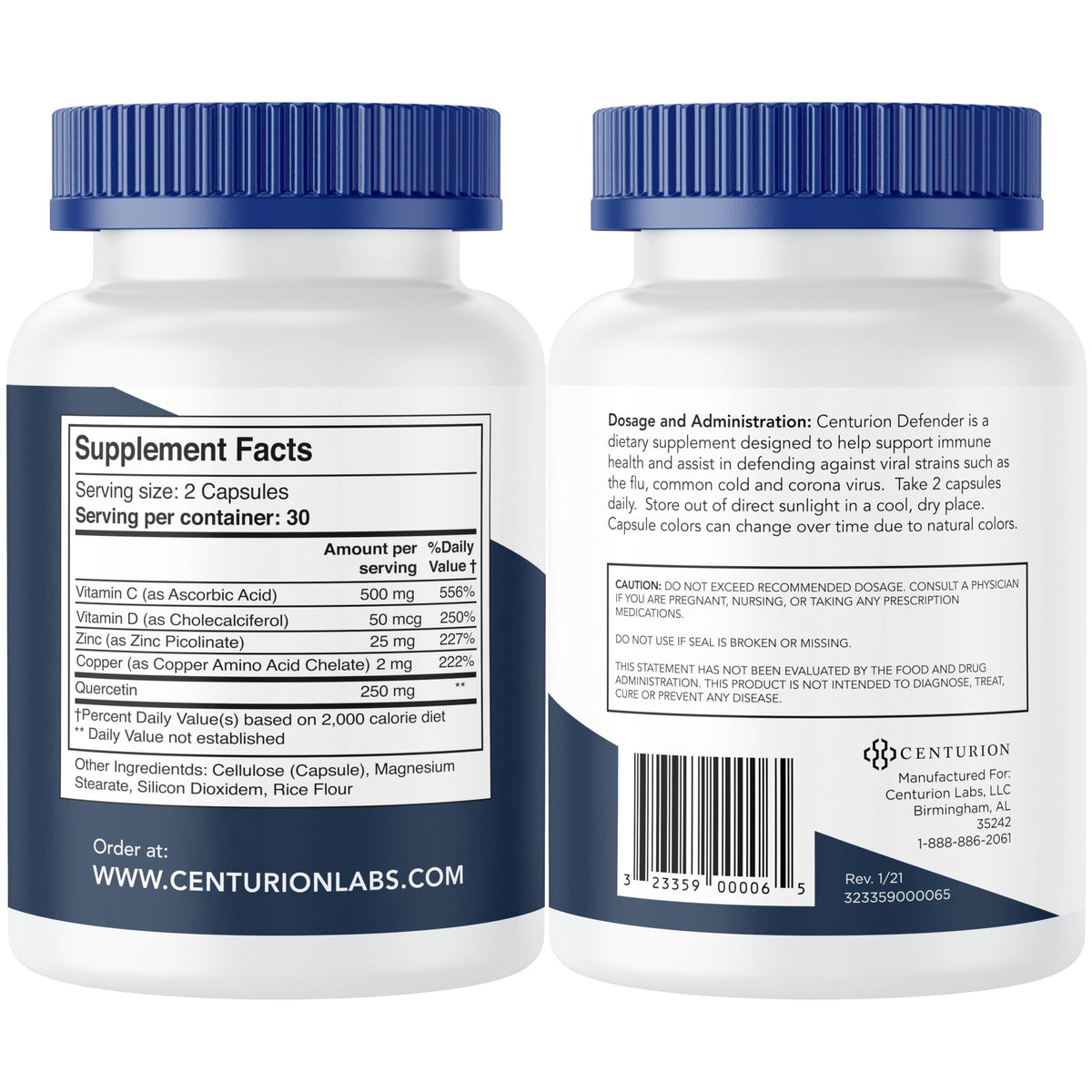 Centurion Labs Defender Immunity Boost, 5-in-1 Powerful Blend of Quercetin, Zinc, Vitamin D, Vitamin C, Copper to Help Support Overall Health, 60 Caps