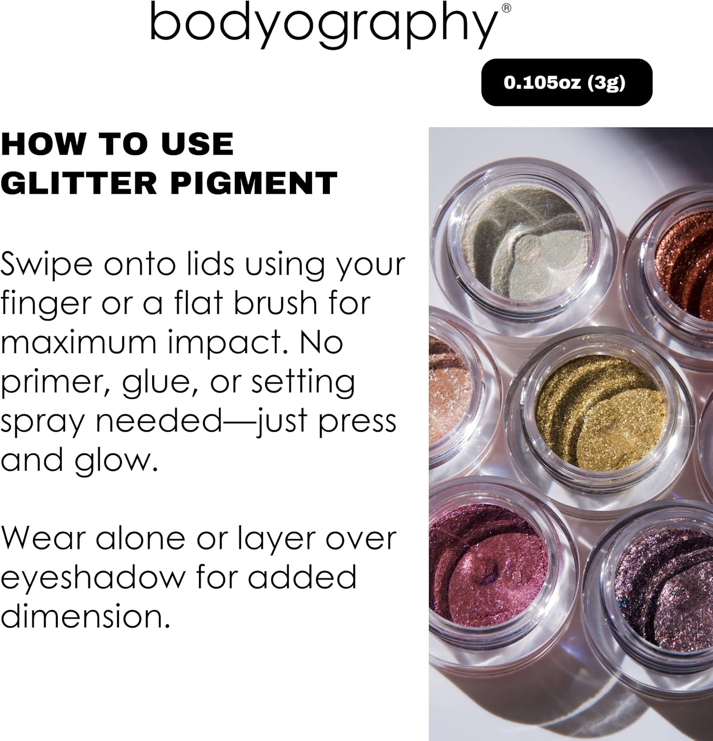 Bodyography Glitter Pigment Eye Shadow | Long Wear Shimmer Eyeshadow | Vegan, Talc & Paraben Free | Cream Powder Formula | Spectra (Navy) 1.5 g