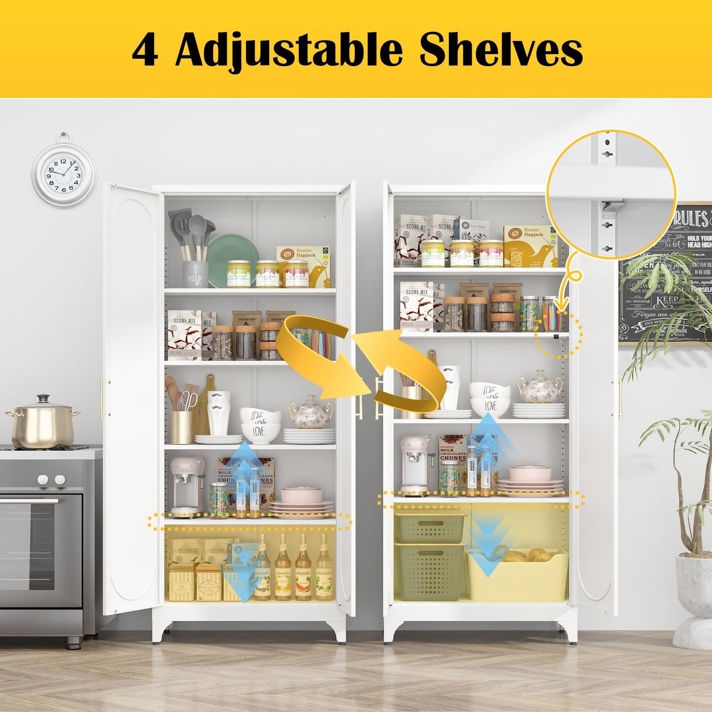 Metal Storage Cabinet with Doors and Shelves,75 Inch White Pantry Cabinets for Kitchen Storage,Tall Kitchen Pantry Cabinet for Living Room, Dining Room