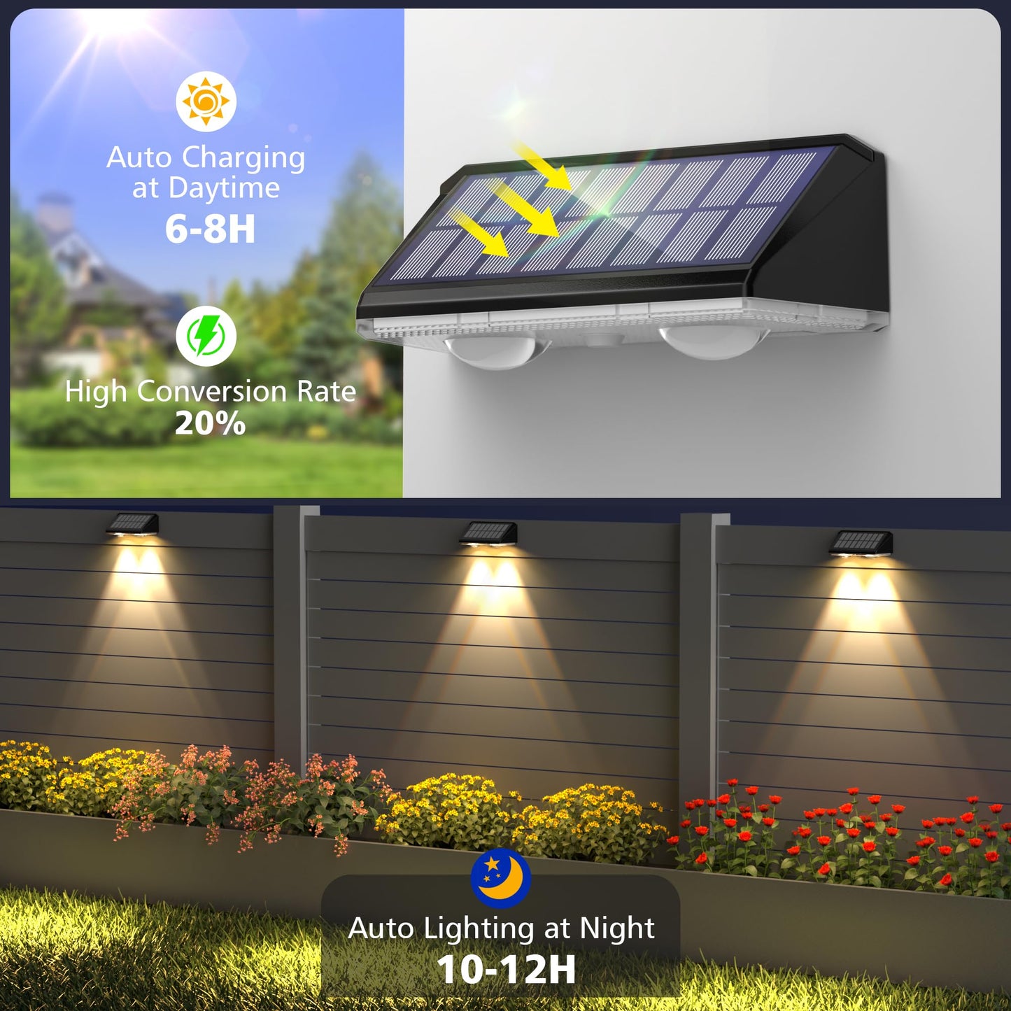 APONUO Solar Fence Lights Outdoor Waterproof, Fence Lights Solar Powered, 9 RGB Color Modes&Warm White&Cool White, Fence Solar Light Outdoor for Backyard, Patio, Wall, Yard,Deck（Black, 12 Pack）