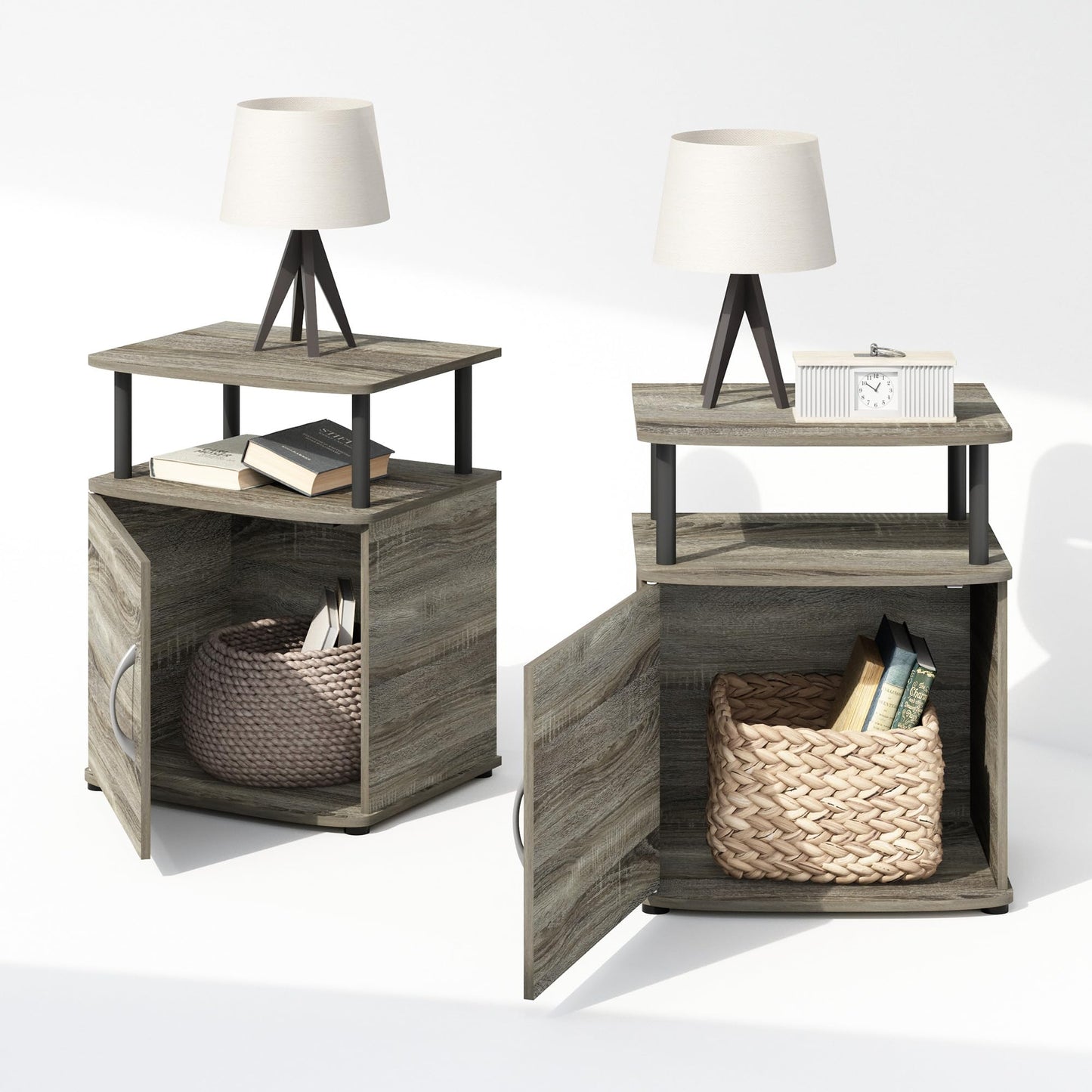 Furinno Tidur Utility Design Nightstand, Bedside Table, Black, Set of 2