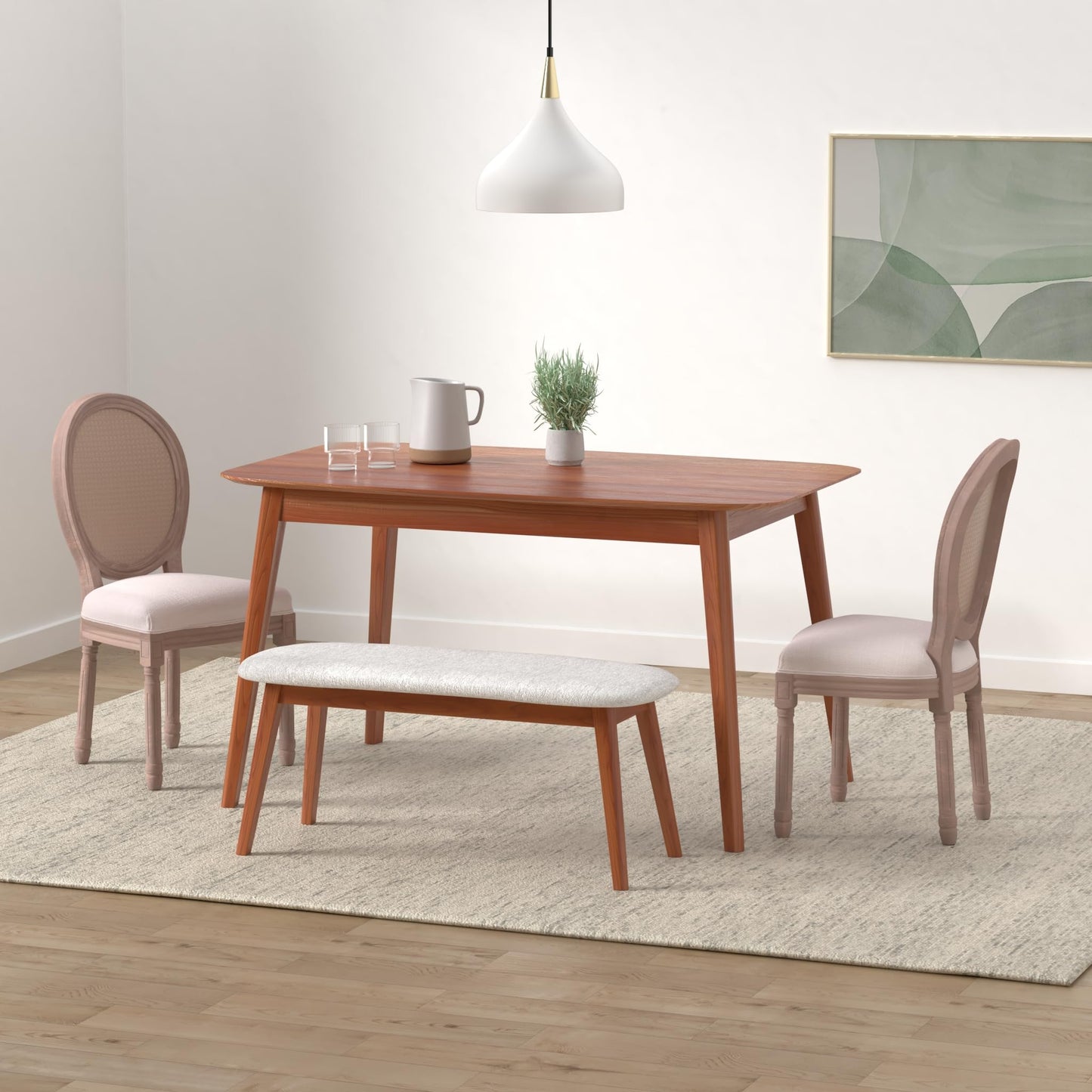 Virabit French Dining Chairs Set of 4, Rattan Farmhouse Upholstered Dining Chairs with Curved Backrest and Beautifully Carved Solid WoodFrame for Living Room, Kitchen, Restaurant