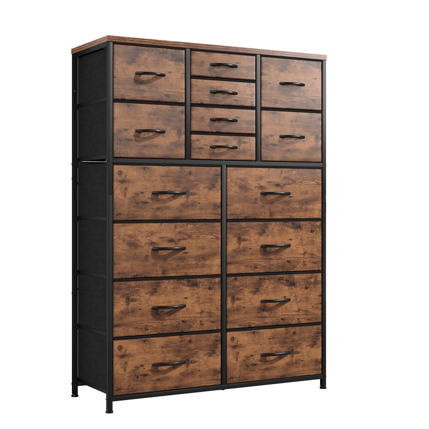 Bepatio 16 Drawers Dresser for Bedroom 57" H Tall Dressers for Bedroom Large Fabric Dressers & Chest of Drawers with Sturdy Metal Frame, Wood Top, Closet, Entryway, Hallway (Rustic Brown)