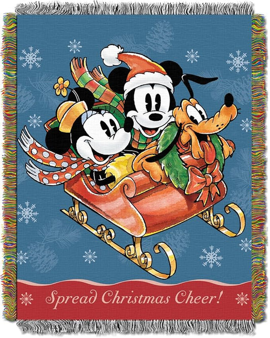 Disney's Mickey Mouse, "Sleigh Ride" Woven Tapestry Throw Blanket, 48" x 60", Multi Color