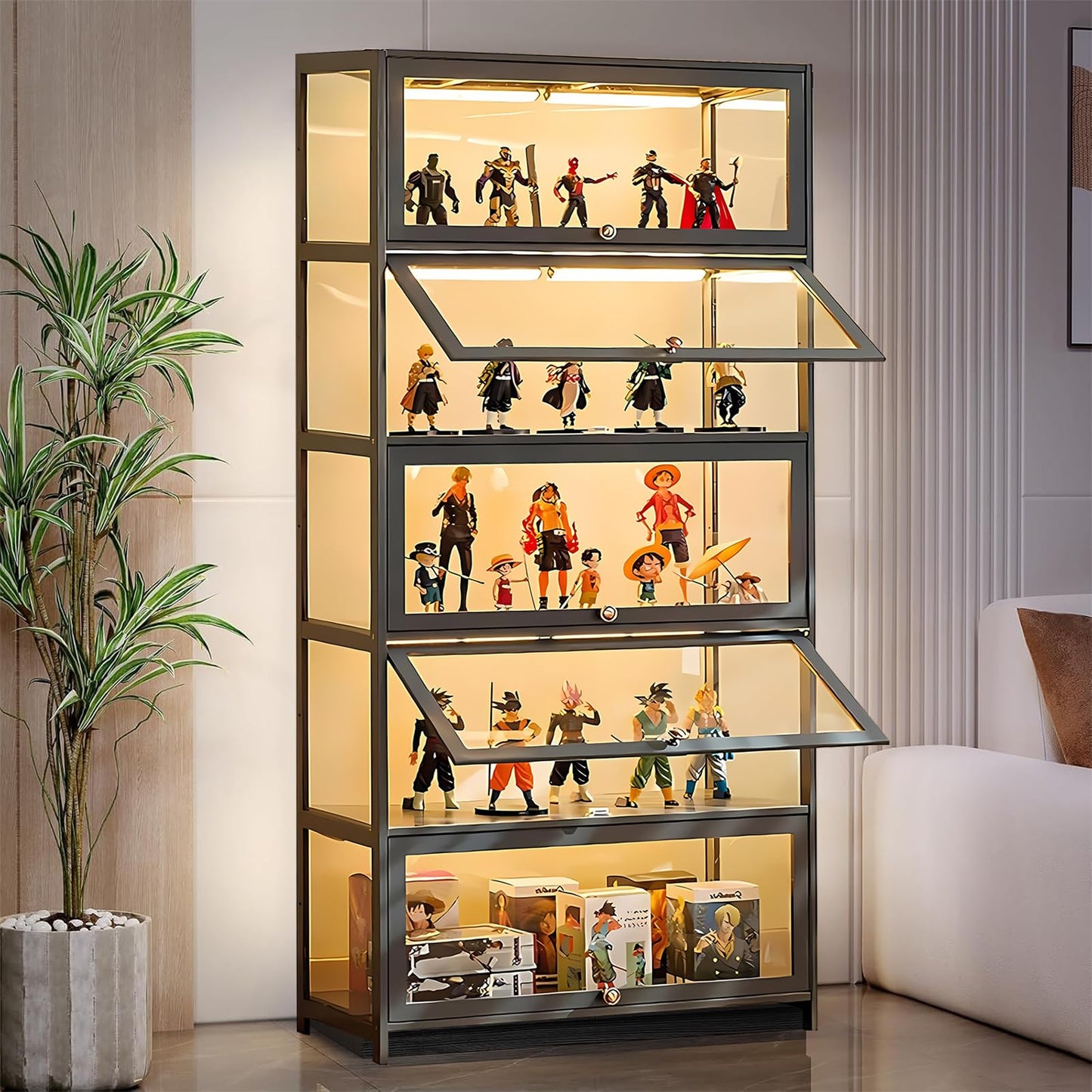 TVMCNA 68" Display Cabinet, Curio Display Cabinet with Acrylic Door Collectibles Toy Organizers Rack & Display Shelf, Display Case for Playroom Bedroom Toddler's Room Kids Bookcase