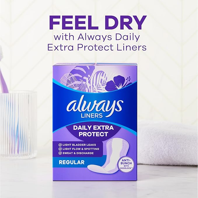 Always Anti-Bunch Xtra Protection Daily Liners, Long Length, Unscented, 136 Count