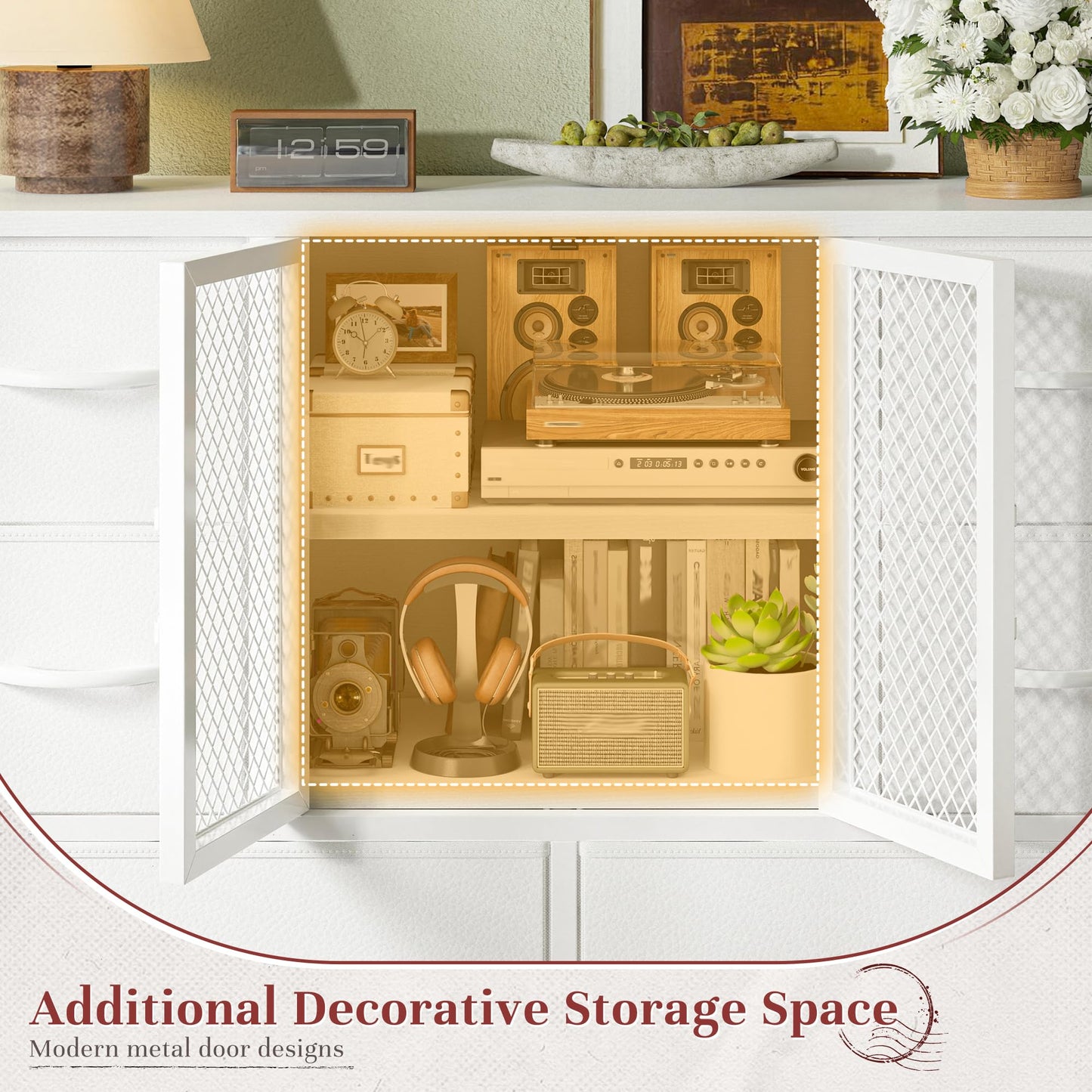 Romorgniz White Dressers for Bedroom with 10 Drawers, Tall Dressers & Chests of Drawers with Large Metal Mesh Door, Closet, Hallway 48.2" H x 38.1" W x 11.8" D