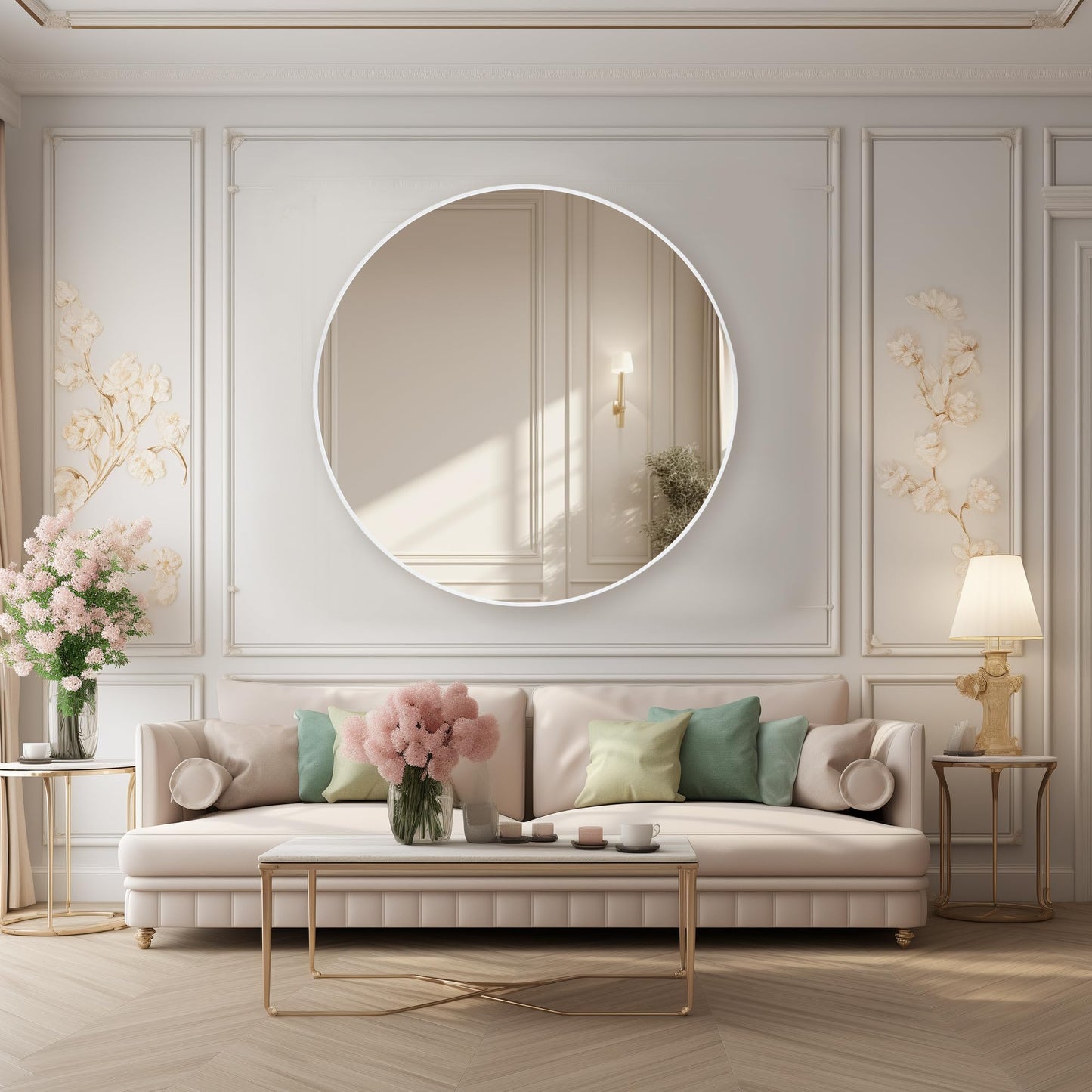 Tanmicoshomy White Round Mirror 36 inch, Large Circle Wall-Mounted Bathroom Mirror with Tempered Glass-Shatterproof for Entryway, Living Room, Bedroom