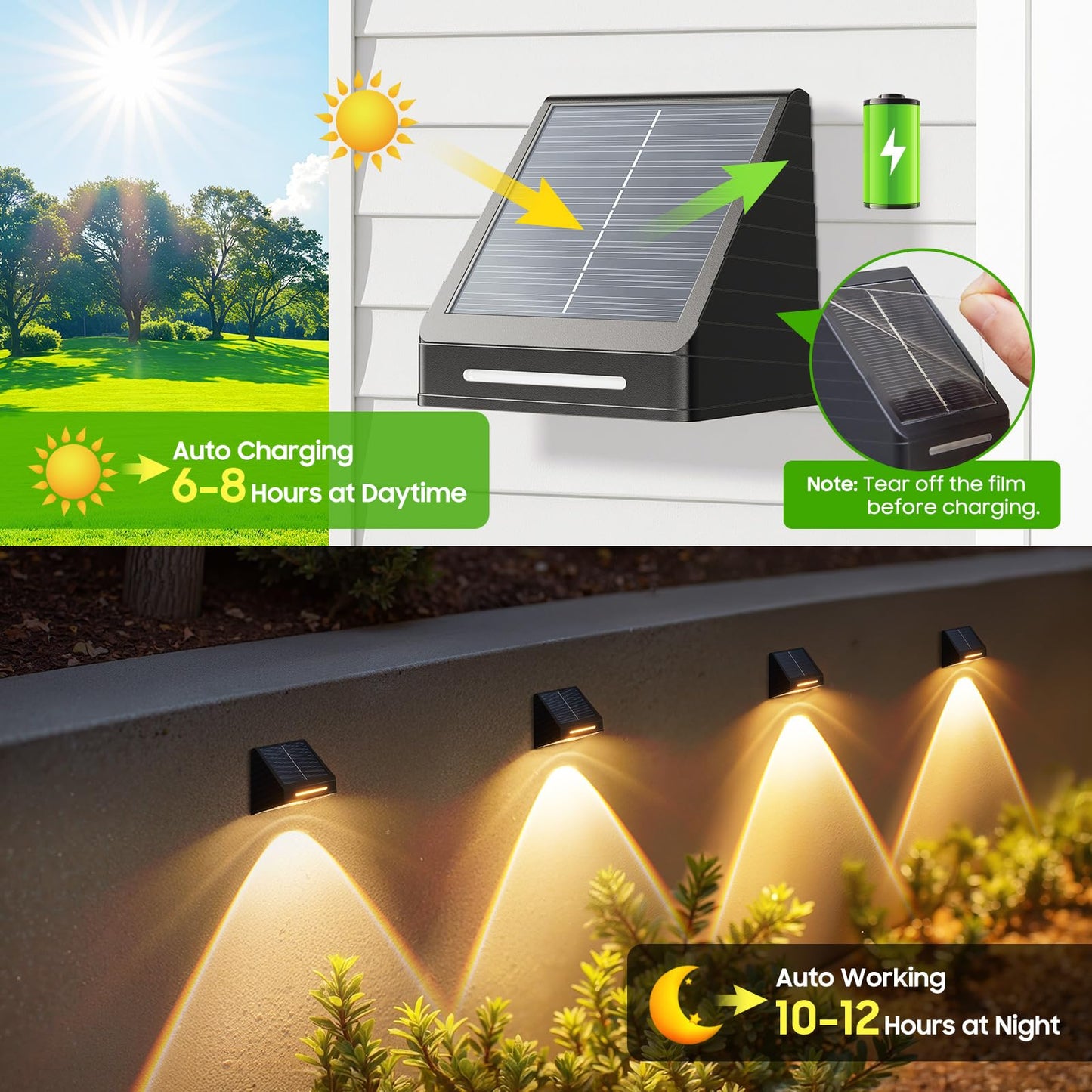 LETMY Solar Fence Lights Outdoor 12 Pack - Brighter Focused Lens, Cold White & Warm Light Fence Solar Lights Outdoor Waterproof, Auto ON/Off Deck Lighting for Wall, Patio, Backyard, Step, Railing