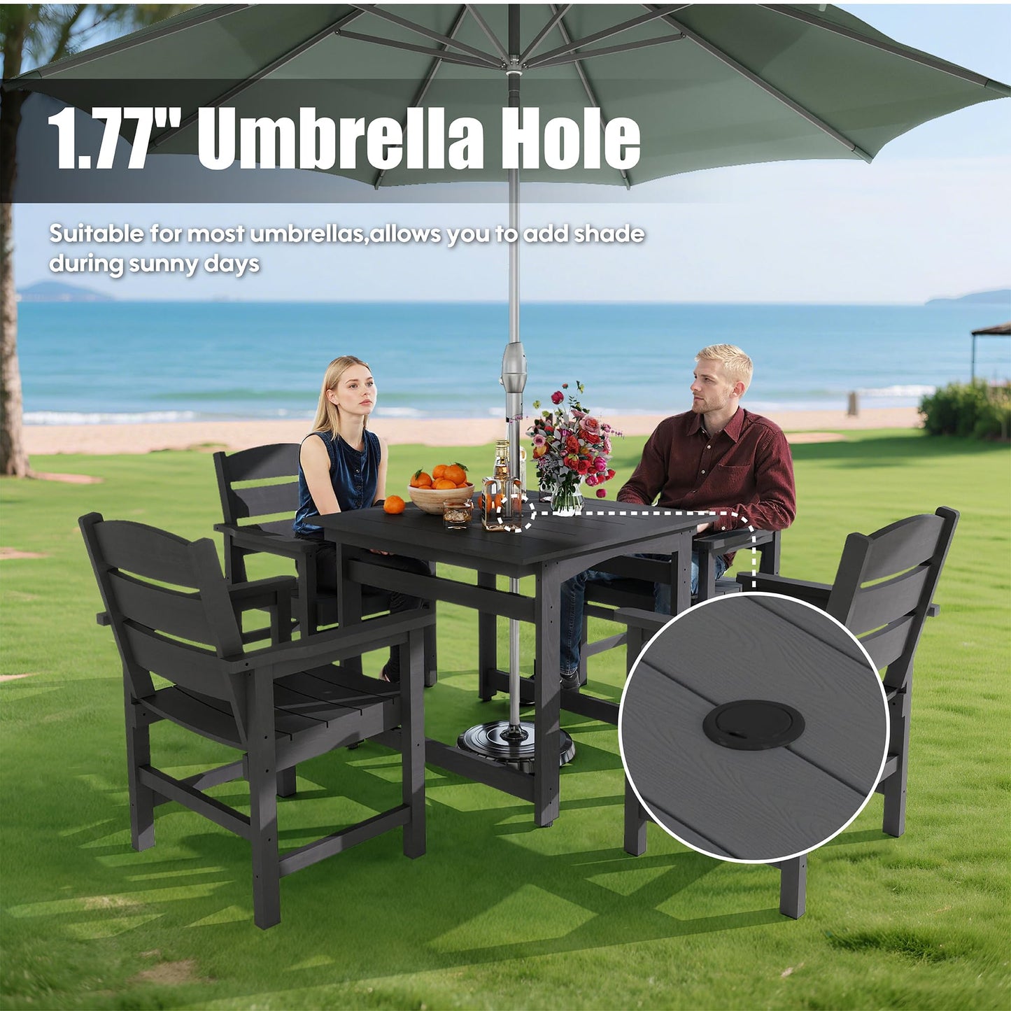 Congfutt HIPS All-Weather Patio Dining Table Sets 5-Piece,Outdoor Table and Chairs,Dining Furniture Set with Umbrella Hole,Patio Table and Chairs Sets for 4|for Lawn, Garden, Backyard, Poolside