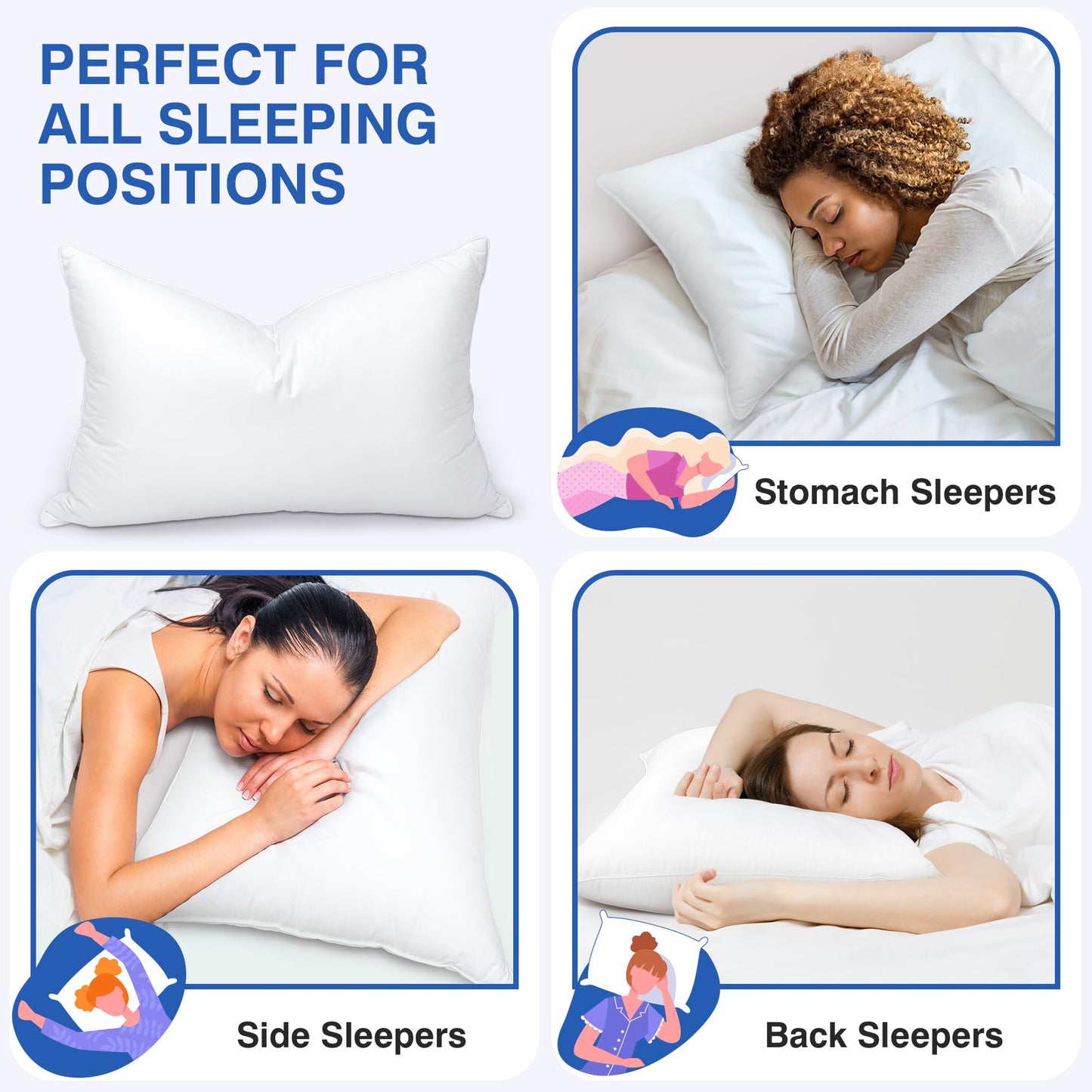 zibroges Goose Feather Pillow Queen Size Set of 2 - Down Hotel Bed Pillows for Sleeping, Soft 600 Thread Count Cotton Cover, Fluffy Support Surround Fill Polyester for Back, Stomach, Side Sleepers
