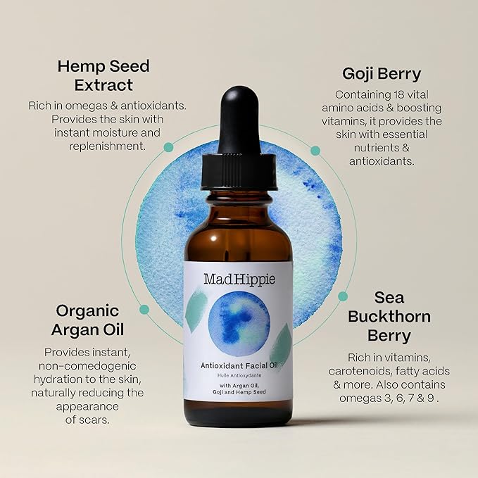 Mad Hippie Antioxidant Facial Oil with Vitamin C from Botanical Extracts, Non-Comedogenic Face Moisturizer, 1.02 Oz