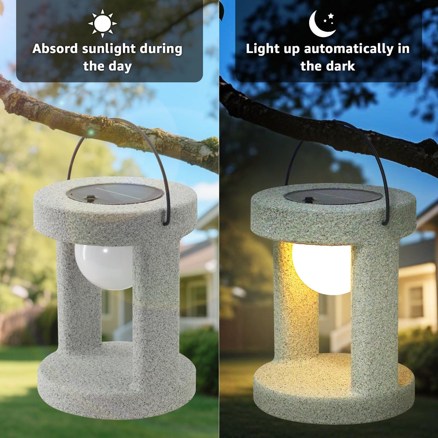 uuffoo Solar Outdoor Lantern, Portable Rechargeable Solar Lamp, IP44 Water-Resistant, Cordless Lights Decorative for Patio, Garden, Living Room