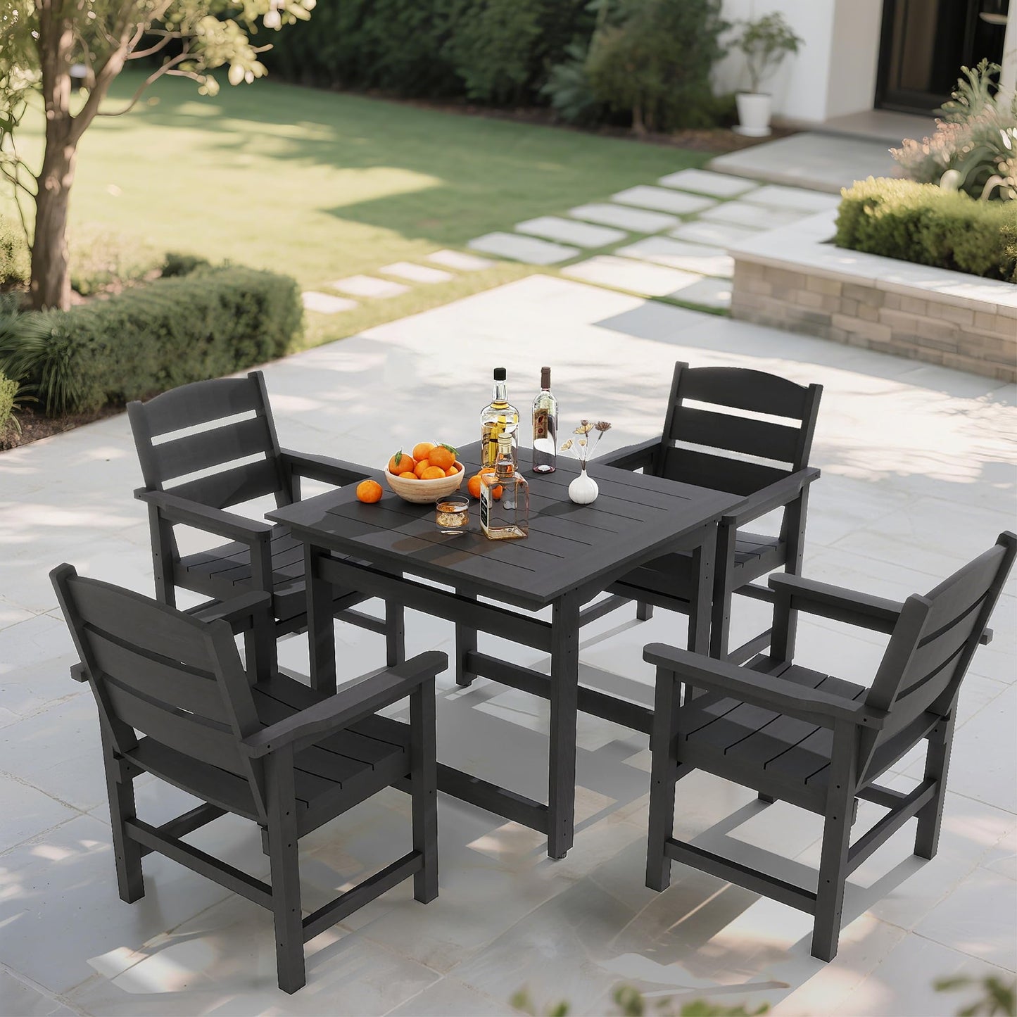 Congfutt HIPS All-Weather Patio Dining Table Sets 5-Piece,Outdoor Table and Chairs,Dining Furniture Set with Umbrella Hole,Patio Table and Chairs Sets for 4|for Lawn, Garden, Backyard, Poolside