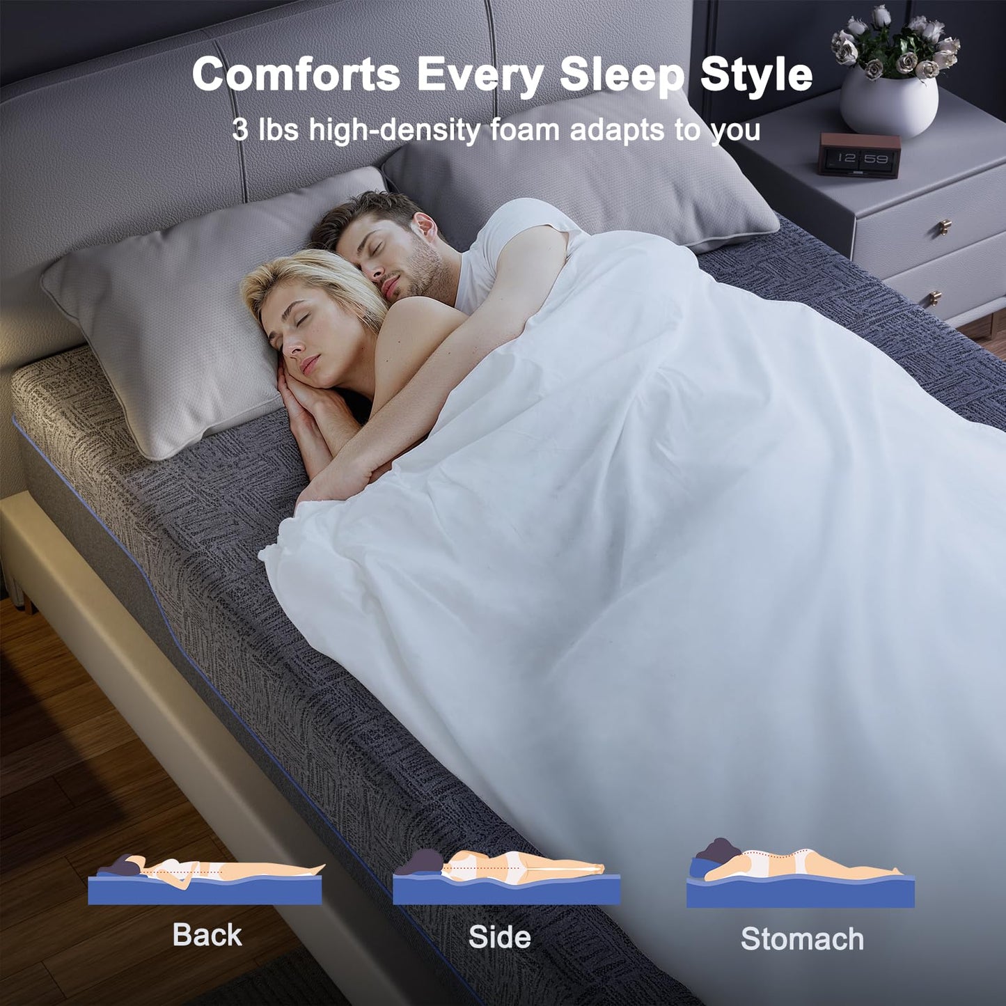 Amada 12 Inch Queen Mattress, Queen Memory Foam Mattress, Cooling Sleep & Pressure Relief, Medium Firm Plus Feel & Fiberglass-Free, Graphene Fabric, CertiPUR-US Certified Mattress Bed in a Box