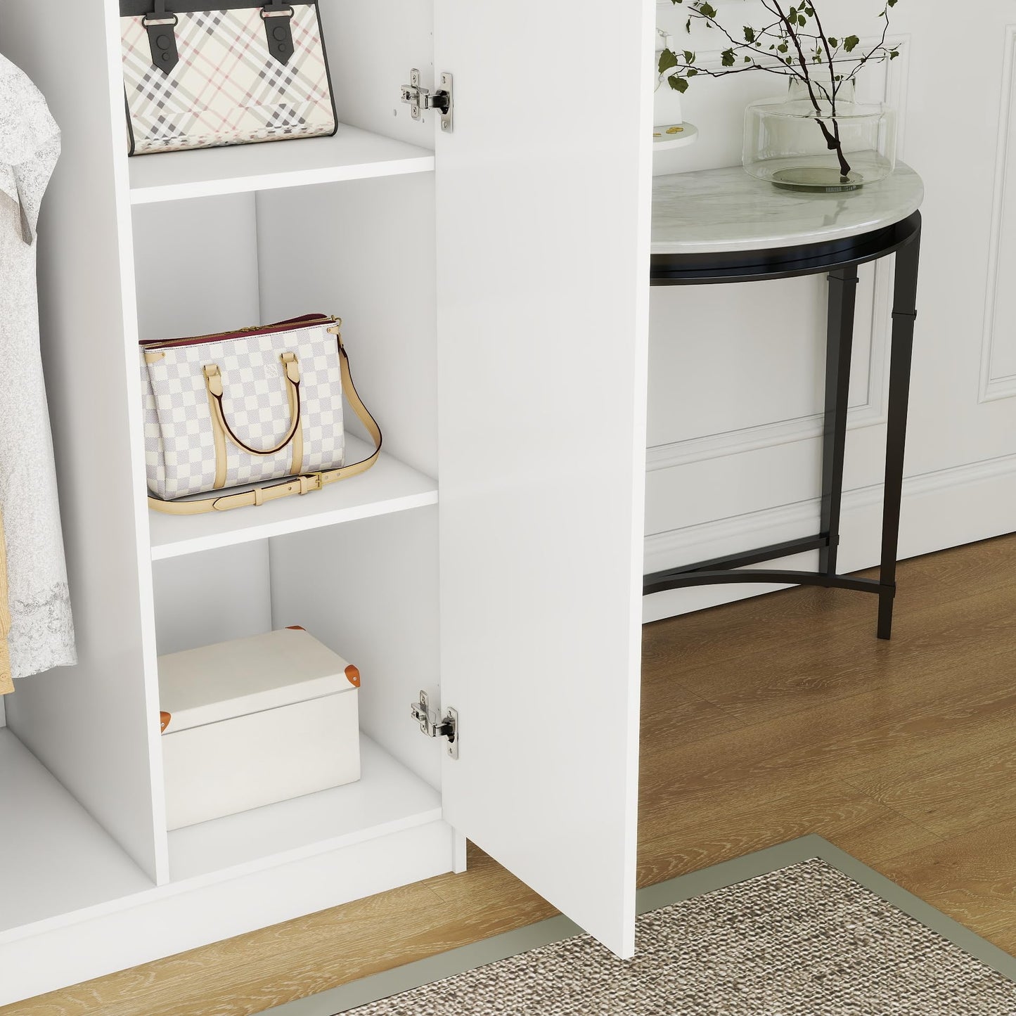 Panana Large Wardrobe Closet with Storage Shelves, 4 Door Armoires Wardrobe with 5 Shelves and 2 Hanging Rails for Bedroom