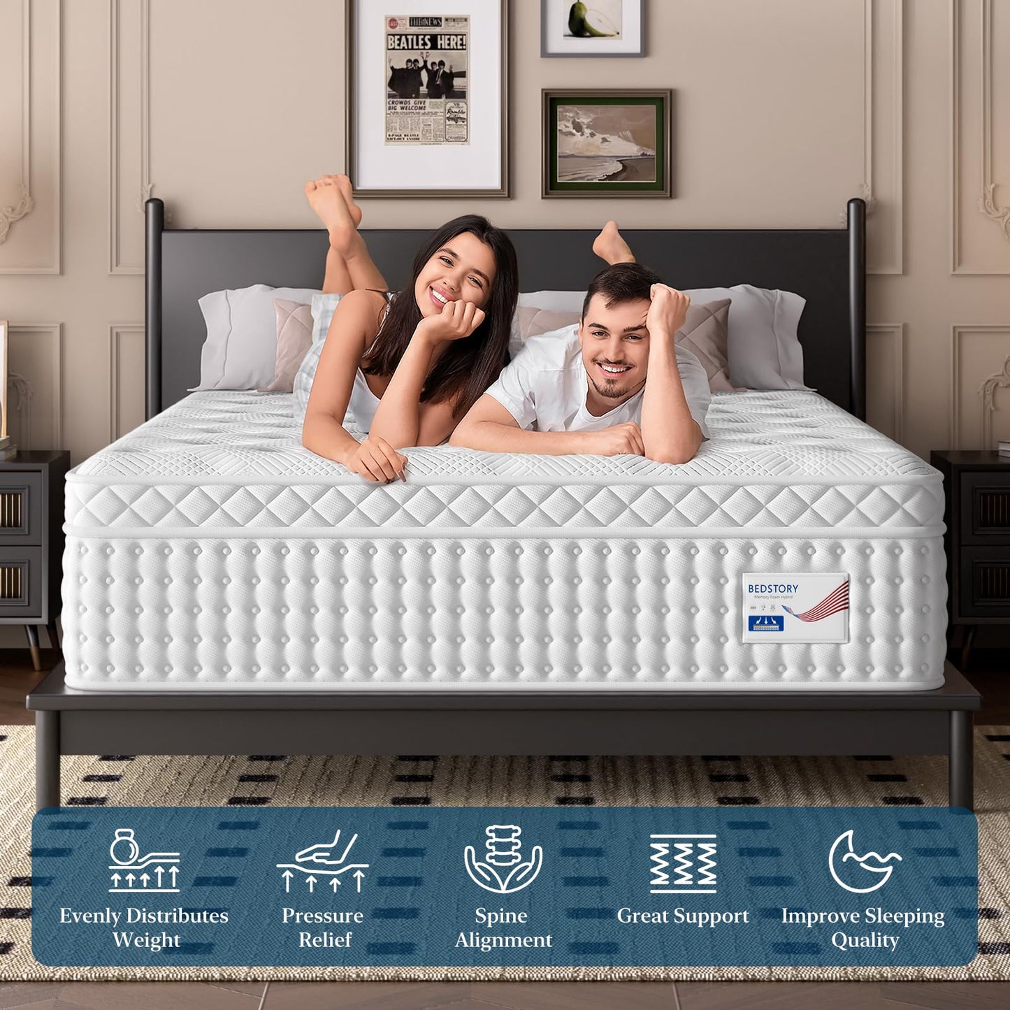BedStory King Mattress, 12 Inch Firm Mattress with Extra Lumbar & Shoulder Support, Signature Collection Hybrid Mattresses for Motion Isolation and Pressure Relief, 365 Nights Trial