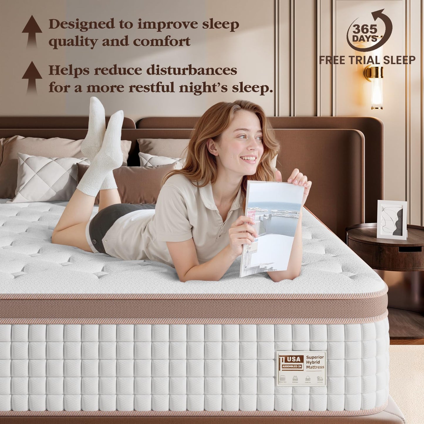 Queen Size Mattress 14 Inch - Premium Hybrid Mattress In a Box for Back & Lumbar Support, 366 Night Trial, Individual Pocket Spring Bed for Fiberglass-Free & Motion Isolation, CertiPUR-US Certified