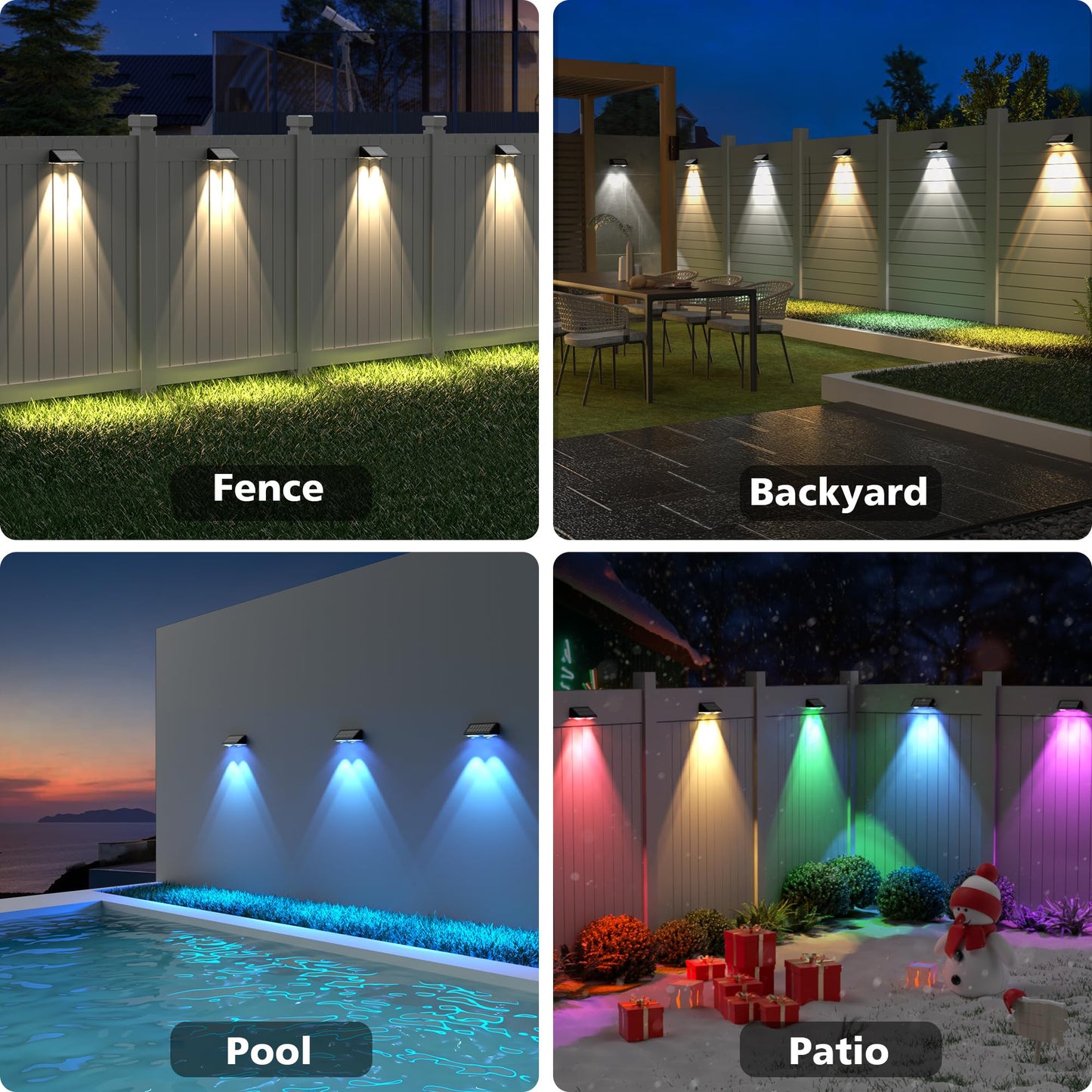 APONUO Solar Fence Lights Outdoor Waterproof, Fence Lights Solar Powered, 9 RGB Color Modes&Warm White&Cool White, Fence Solar Light Outdoor for Backyard, Patio, Wall, Yard,Deck（Black, 12 Pack）
