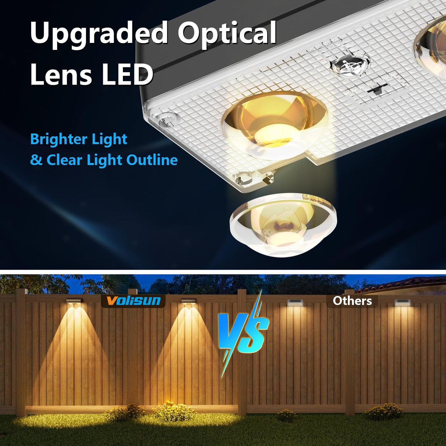 VOLISUN Solar Fence Lights 12 Pack, Warm White, Cool White and RGB Color Glow LED Solar Lights, IP65 Waterproof Fence Solar Lights Outdoor for Patio, Backyard, Railing, Deck, Fence and Wall（Black）