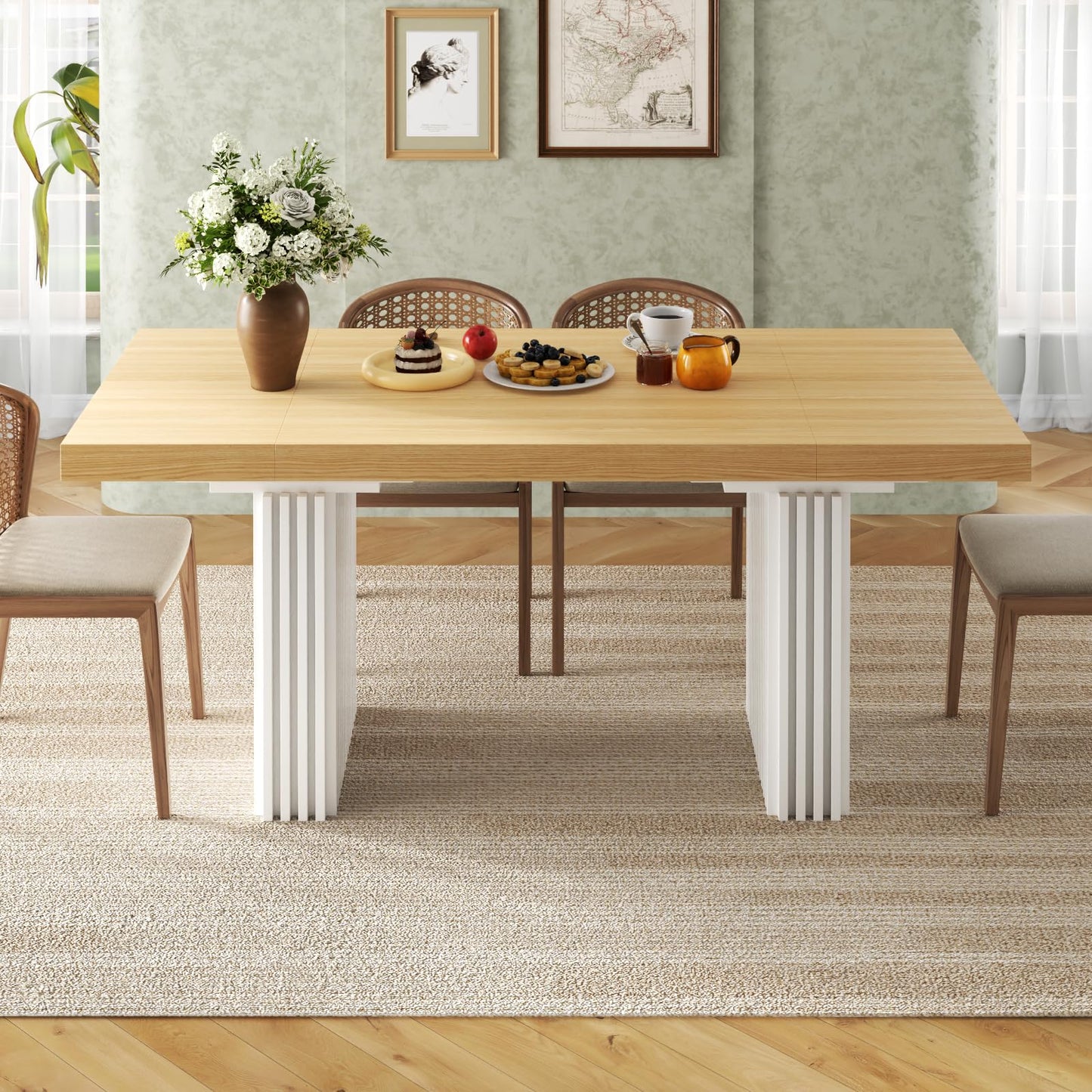 Gyfimoie 71" Large Dining Table for 6-8,Modern Rectangle Kitchen Table with Strip Base,Wood Dining Room Tables with Heavy Duty Legs for Kitchen, Dining Room (Natural)