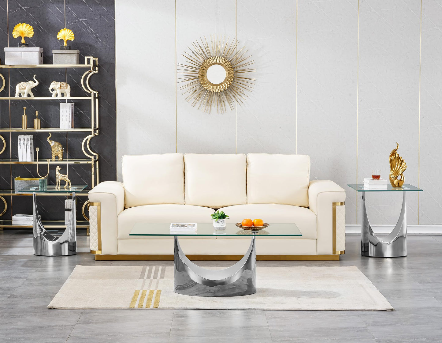 SSLine Modern 1 Piece Living Room Coffee Table Luxury Silver Glass Coffee Table with Sturdy Stainless Steel Base for Living Room Bedroom Office (1 Coffee Table)