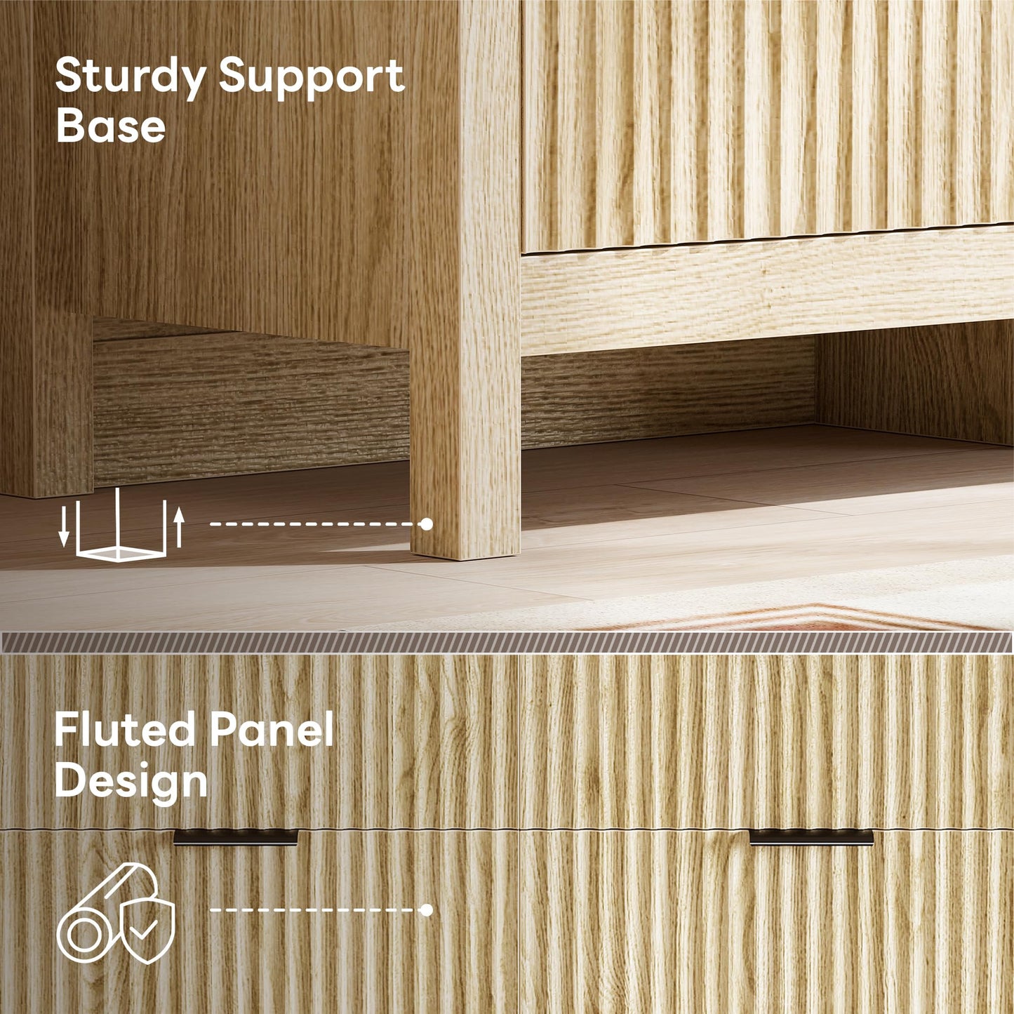 LIKIMIO Fluted 6 Drawers Dresser for Bedroom, 47" Wide Modern Chest of Drawers Closet Dressers, Wooden Dresser Storage Organizer for Living Room, Entryway, Hallway, Natural Oak