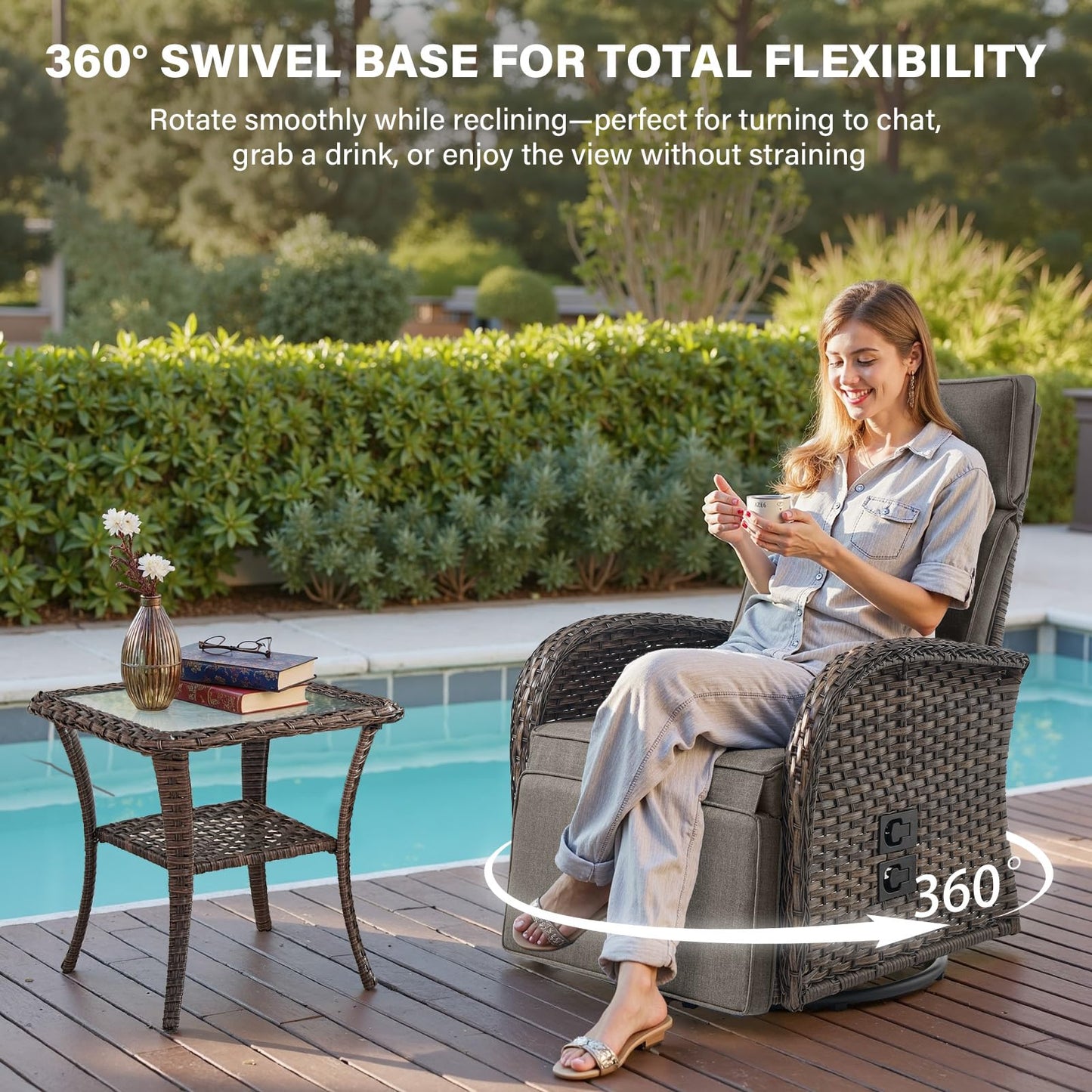 Belord Dual-Adjust Outdoor Swivel Recliner Chair – Reclining Patio Chair with Adjustable Backrest and Footrest, All-Weather Wicker Chaise Lounge Chair Outdoor for Pool Deck (Upgraded 2.0)