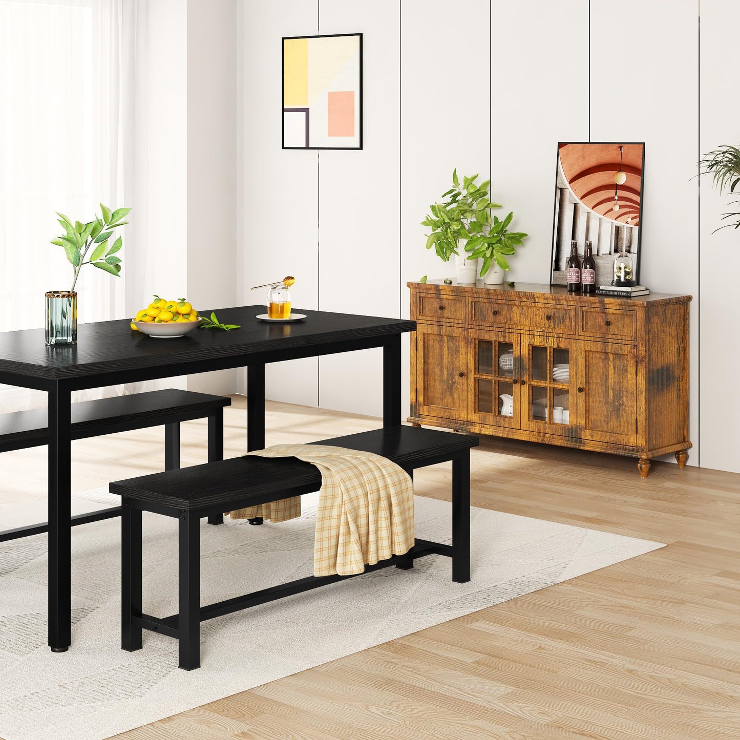DKLGG Dining Benches, 39 Inch Kitchen Bench, Pair of 2 for Living Room, Bedroom, Industrial Entryway Bench Dining Room Benches with Metal Legs, Durable and Stable