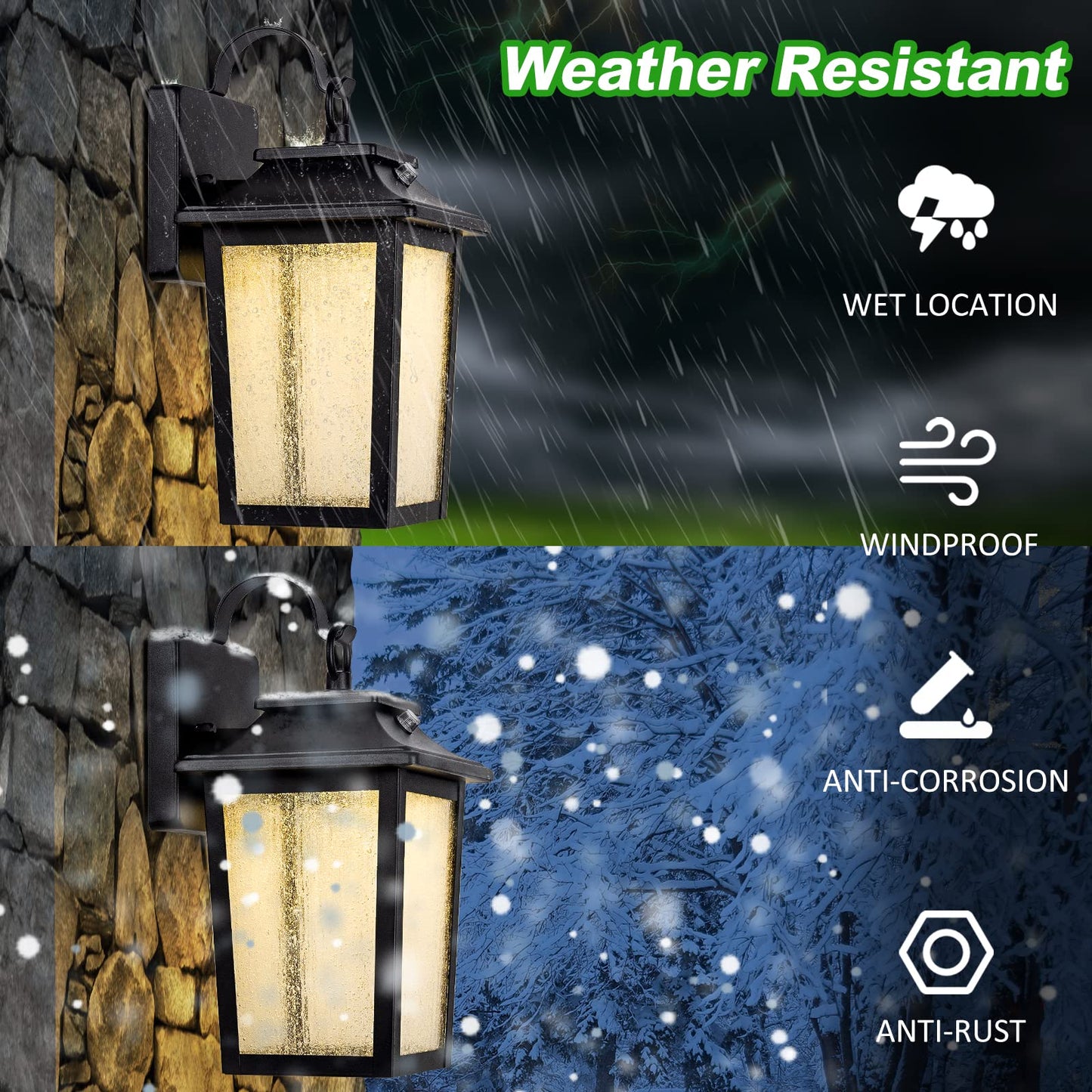 LED Dusk to Dawn Outdoor Wall Lantern with Sensor - Exterior Porch Lighting Fixtures, Black Outside Wall Mount Sconce with 13W 3000K for House Garage, Doorway Garden Patio, 100% Waterproof Anti-Rust