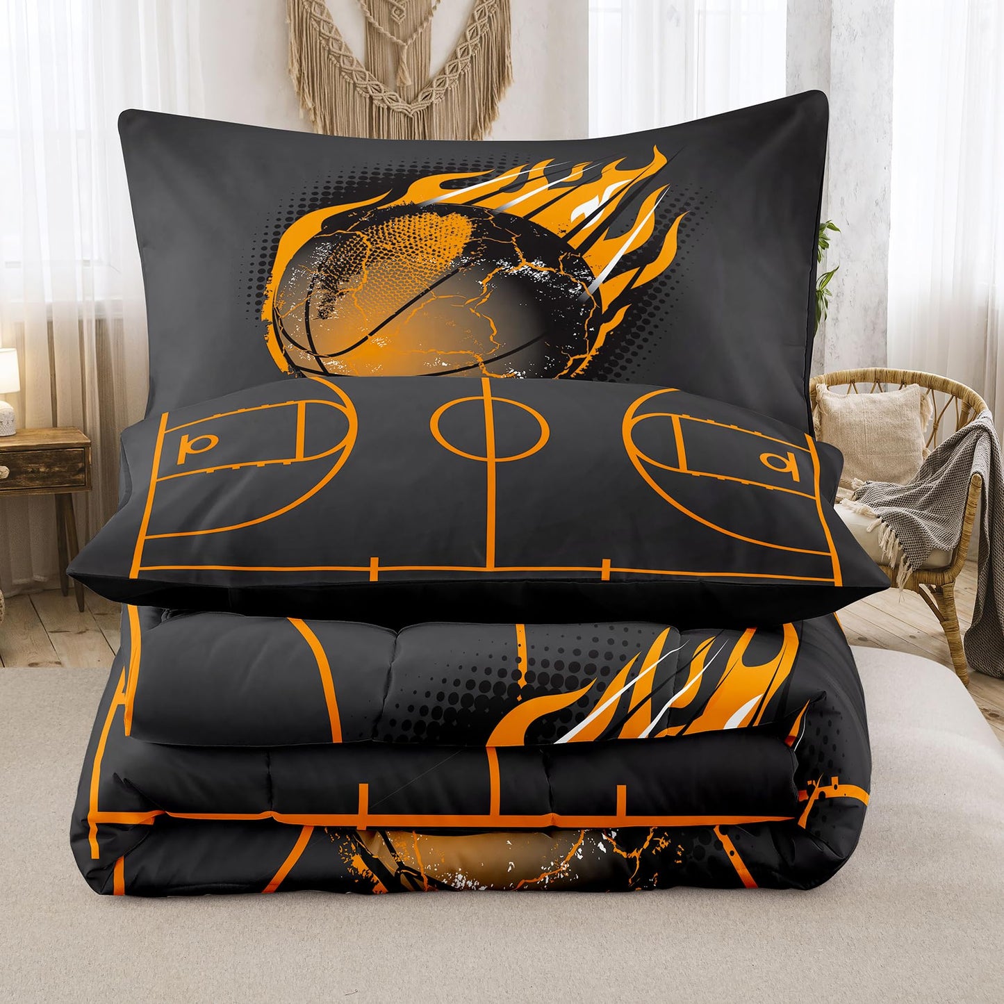 NINENINE Basketball Bedding Set,Sports Comforter Sets for Boys,Twin Bedding Sets for Boys,Basketball Comforter Set(1Comforter, 1Flat Sheet, 1Fitted Sheet, 2Pillowcases)