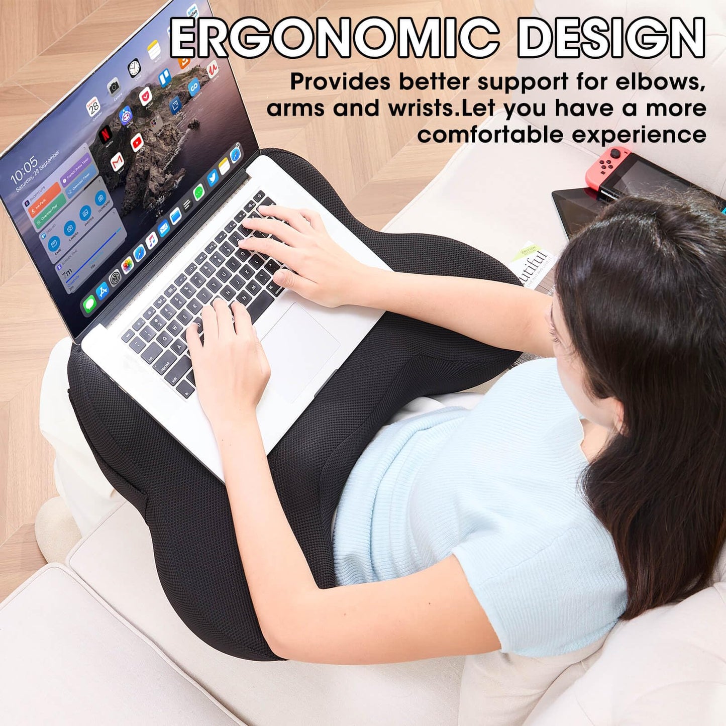 cooloo8 Reading Pillow for Lap, Laptop Pillow, Soft Lap Desk, Gaming Pillow for Reading, Working, Gaming in Bed, Couch, Car (Black)