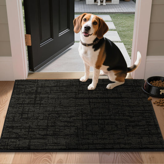 COSY HOMEER-Door-Mat Dirt Trapper Entryway Rugs 24"x36" Non Slip Washable Entrance Mats Absorbent Welcome Mat Low Profile Dog Door Mats for Front Back Doomats and Wet Shoes,Black