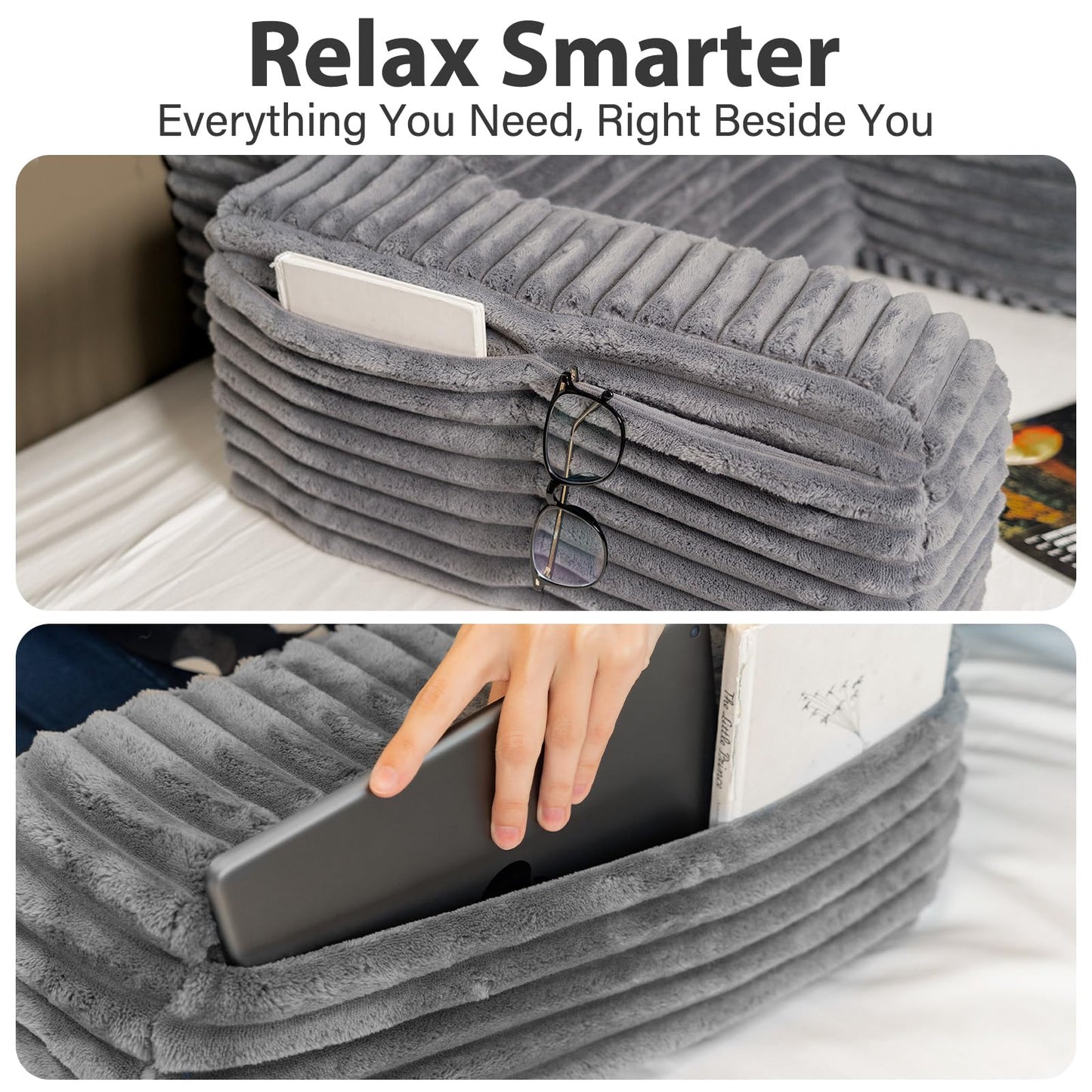 ENITYA Reading Pillow for Sitting in Bed Adult, XL Back Pillow for Bed Sitting up, Back Support Chair Pillow for Sitting up/Watching TV/Reading/Gaming/Resting/Post Surgery,Dark Grey